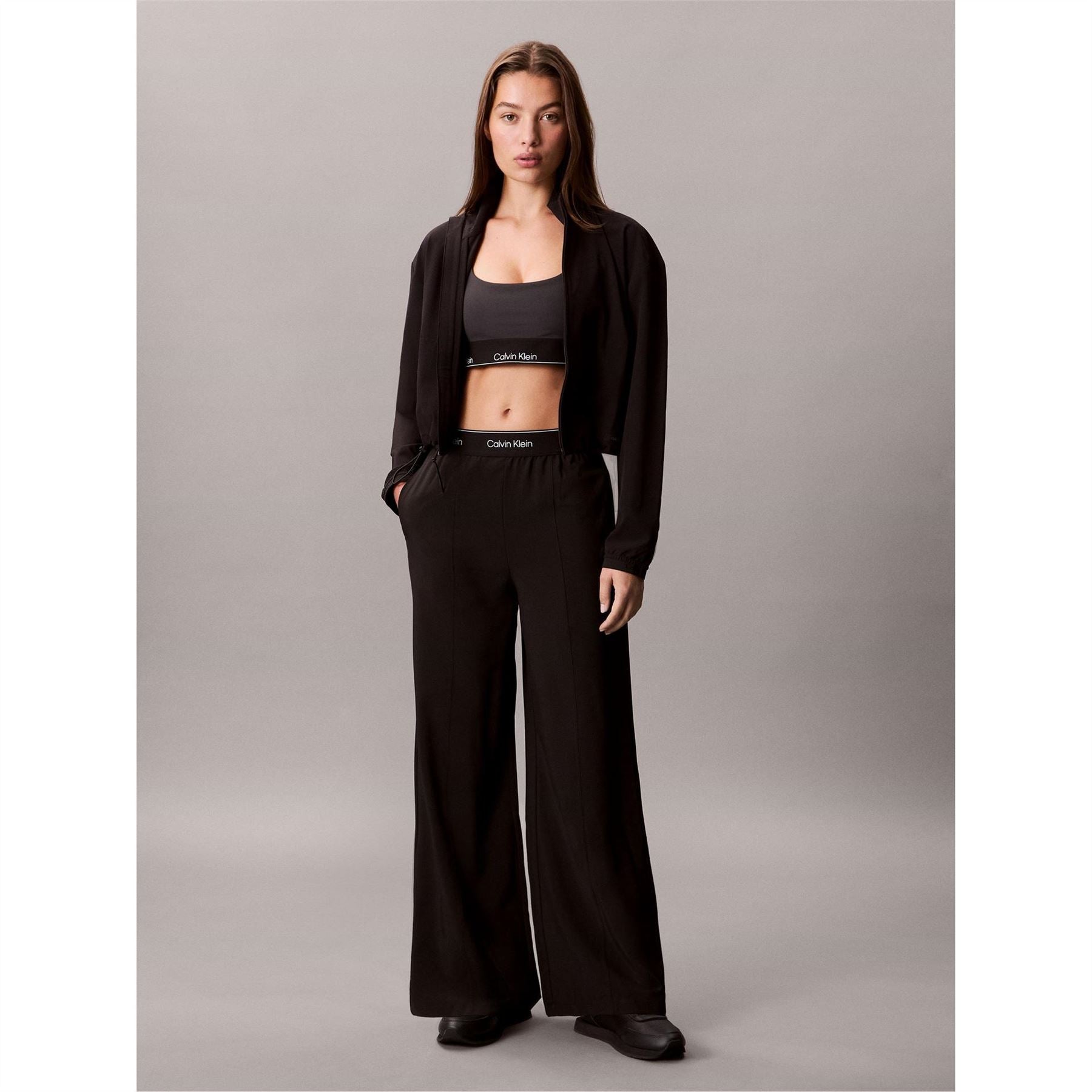 Calvin Klein Solid Patterned Wide Leg Fleece Joggers