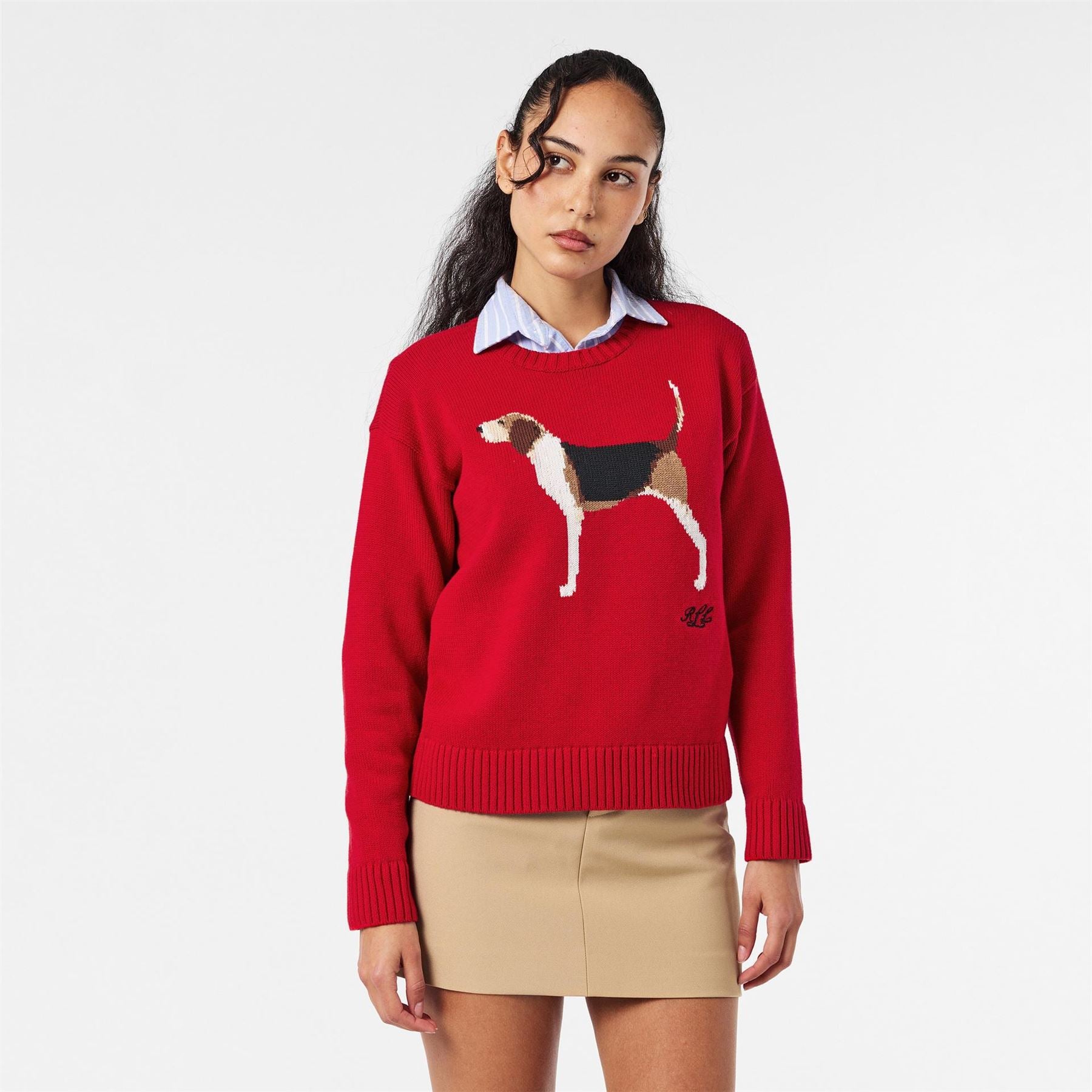 Lauren by Ralph Lauren Dog Graphic Crew Neck Long Sleeve Sweater