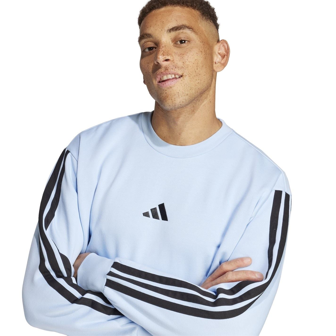 adidas Mens Essentials Crew 3 Stripes Pullover Sweatshirt