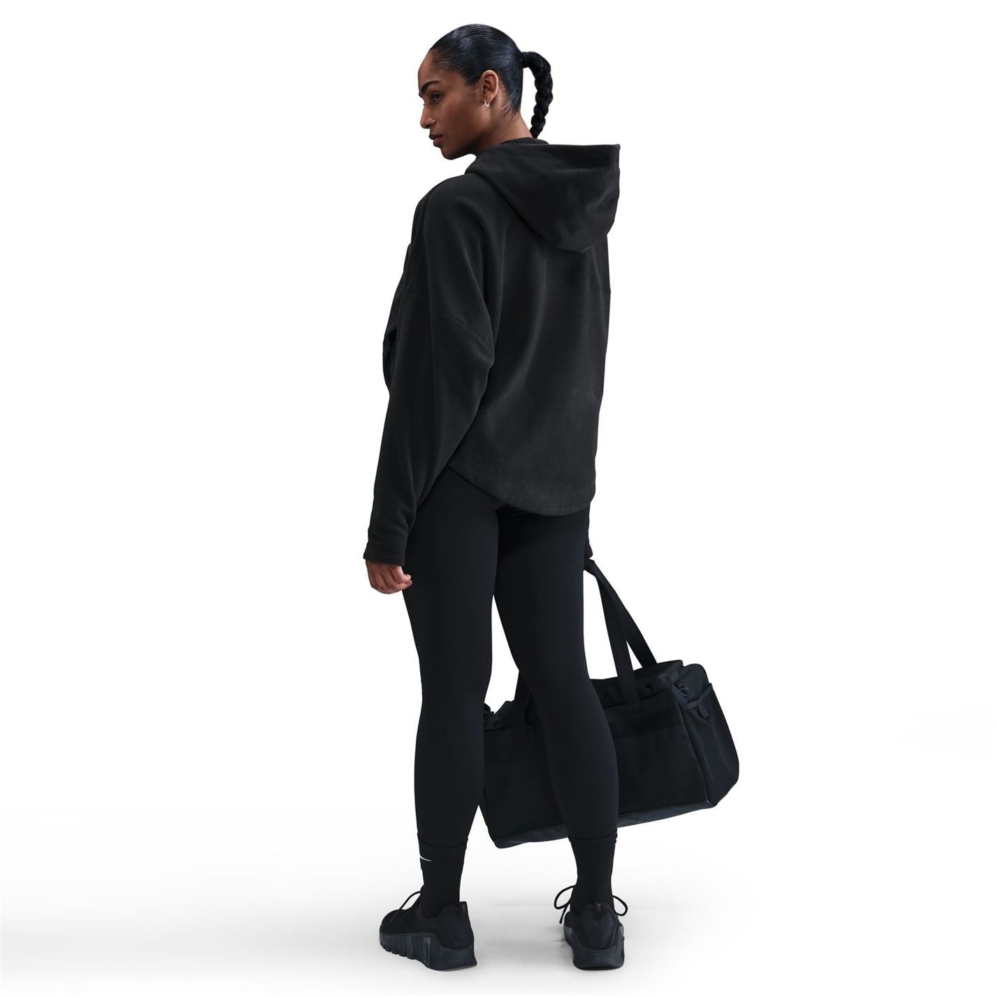 Nike One Polar Solid Patterned Hooded Full Zipper Ribbed Cuff Jacket