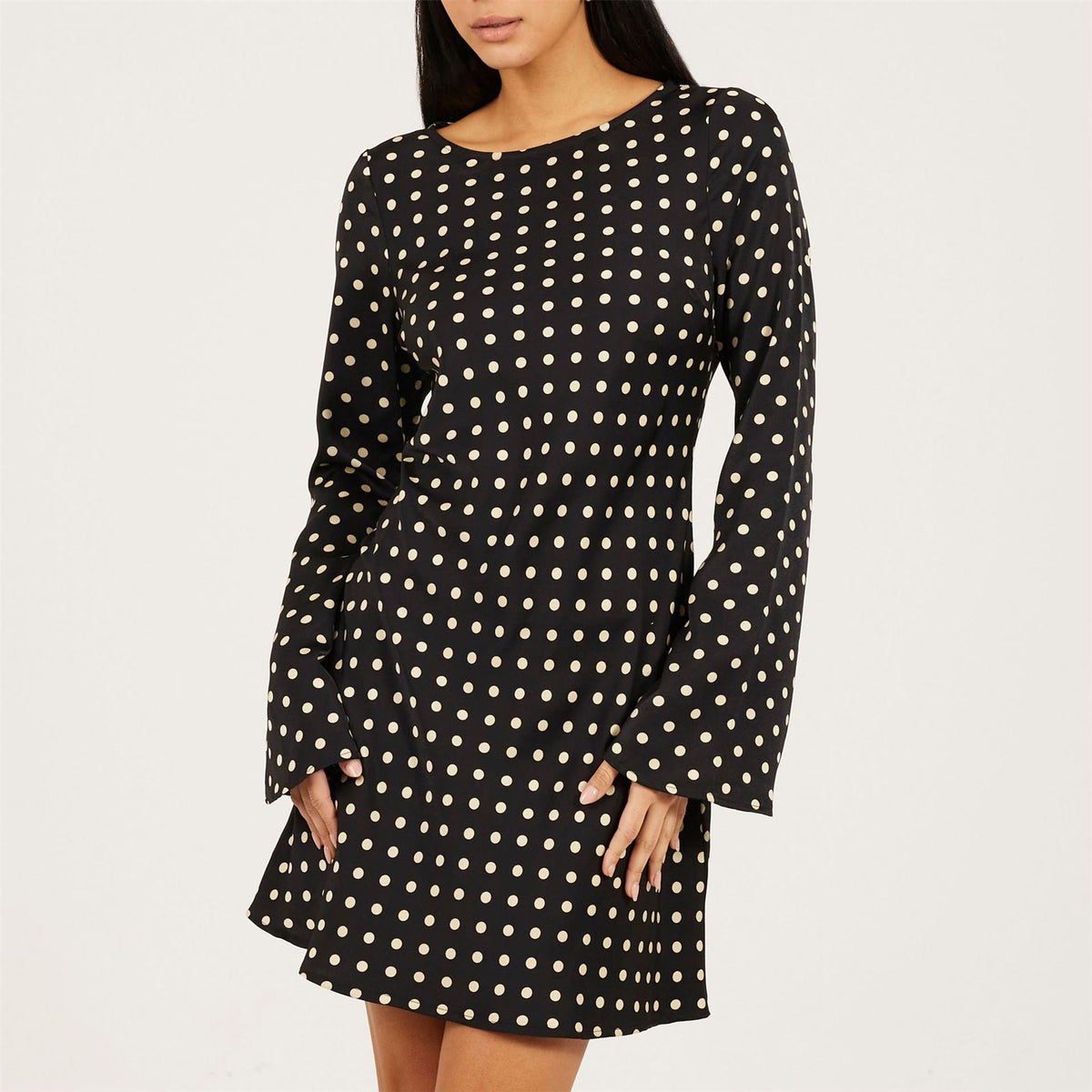 Brave Soul Womens Long Bell Sleeve Polka Dot Mini Dress