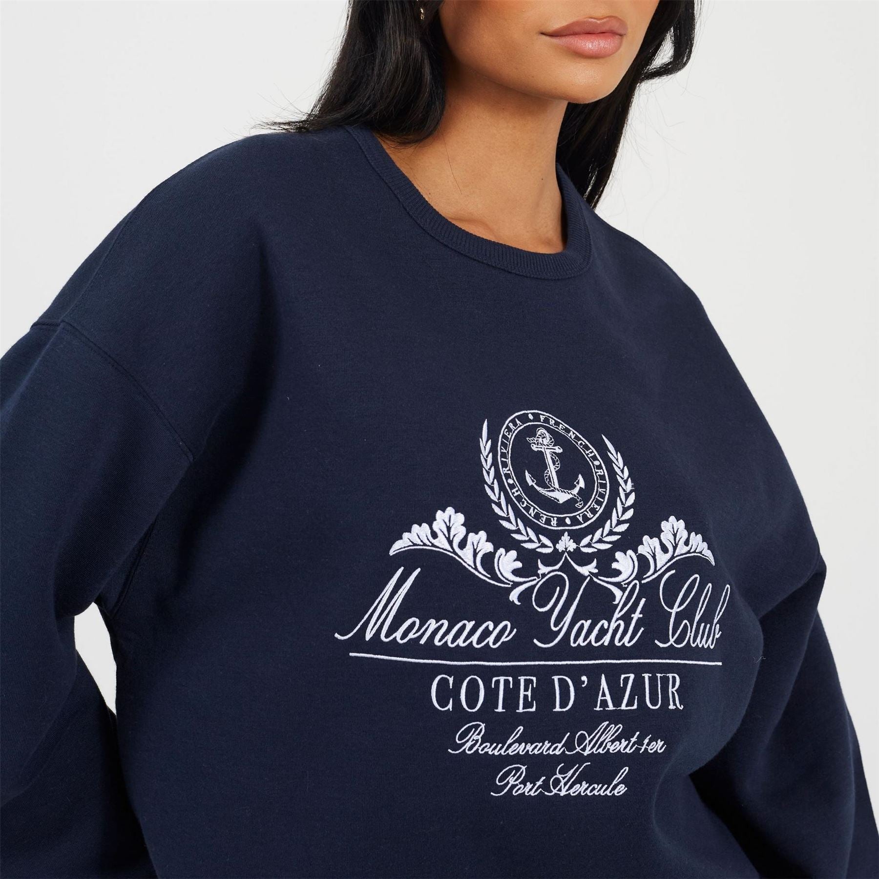 Brave Soul Womens Crew Neck Sweatshirt With Monaco Yacht Club Embroidery