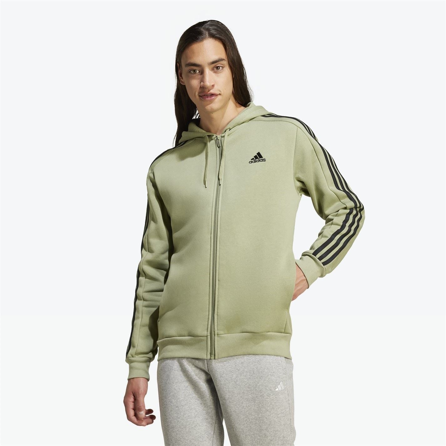 adidas Mens Essentials Fleece 3 Stripes Full Zip Hoodie