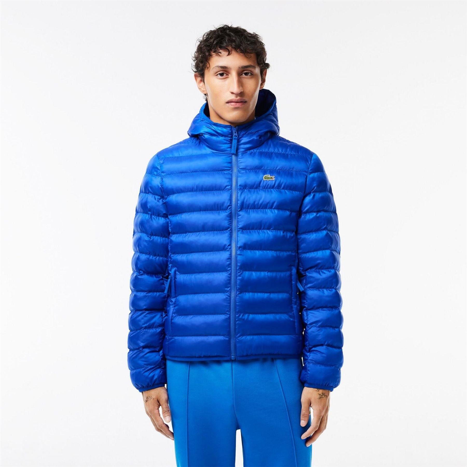 Lacoste Solid Patterned Hooded Quilted Puffer Jacket