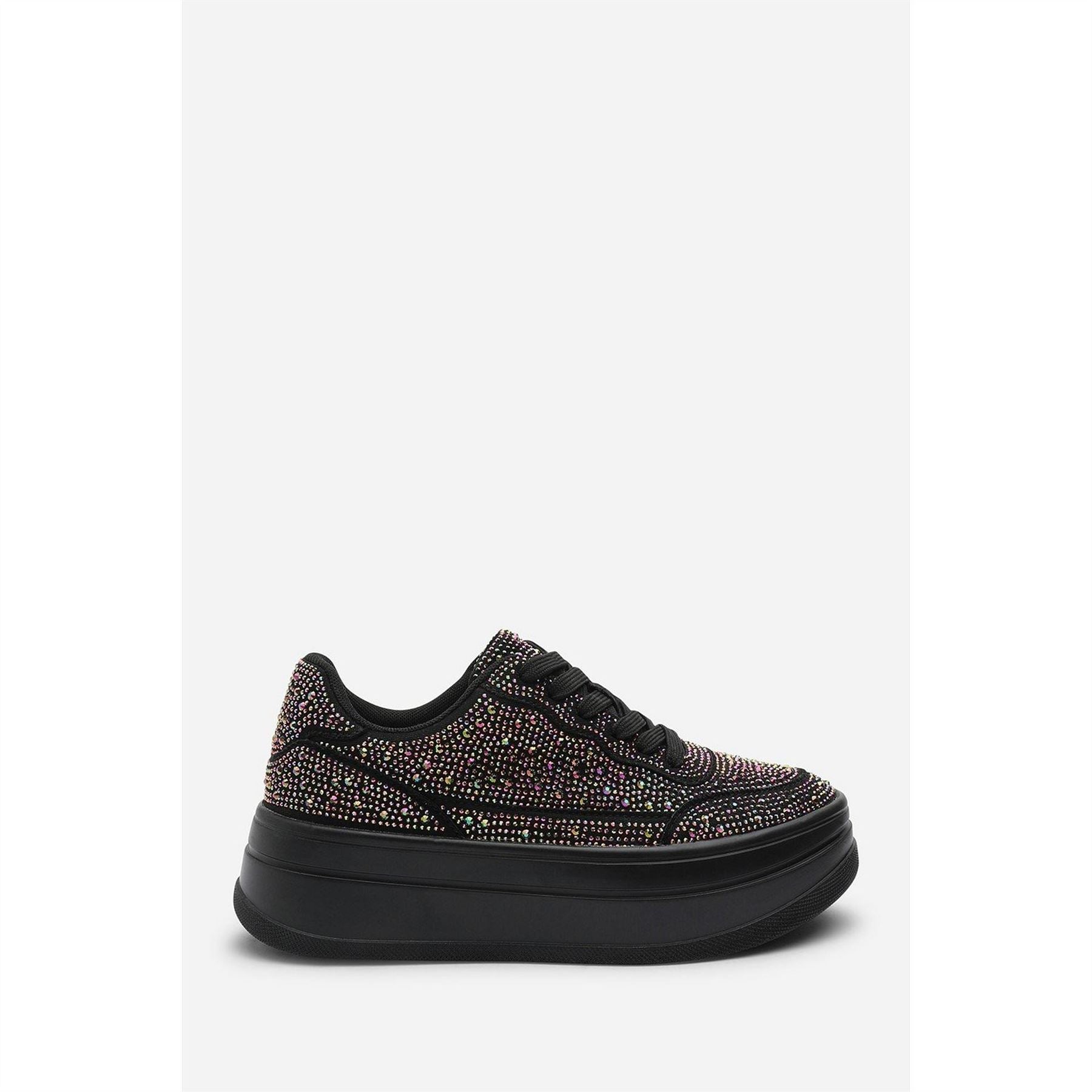 Wheres That From Wedge Lace Up Trainer With Diamante Detail