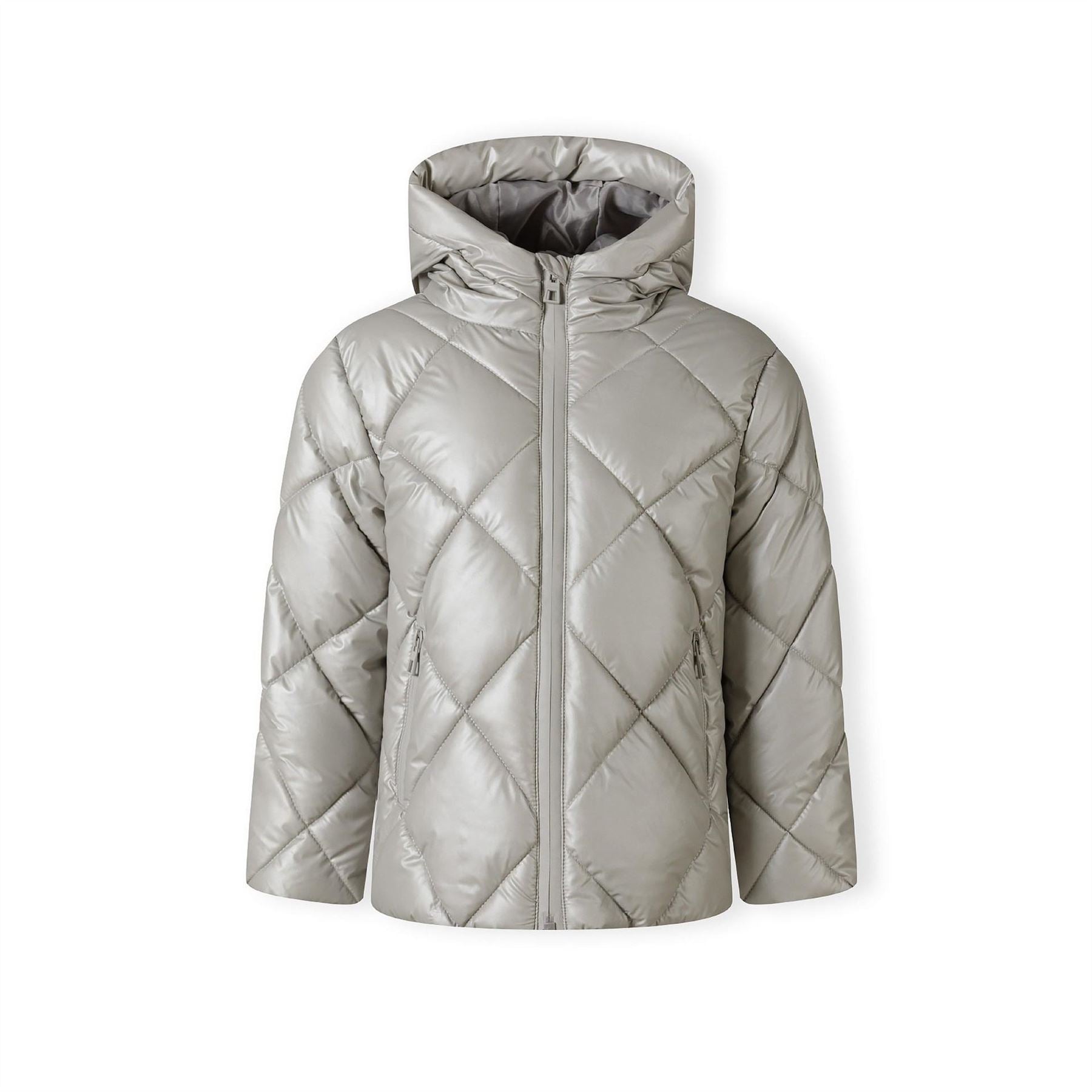 Minoti Girls Quilted Jacket With Hood And Zip Pockets Silver