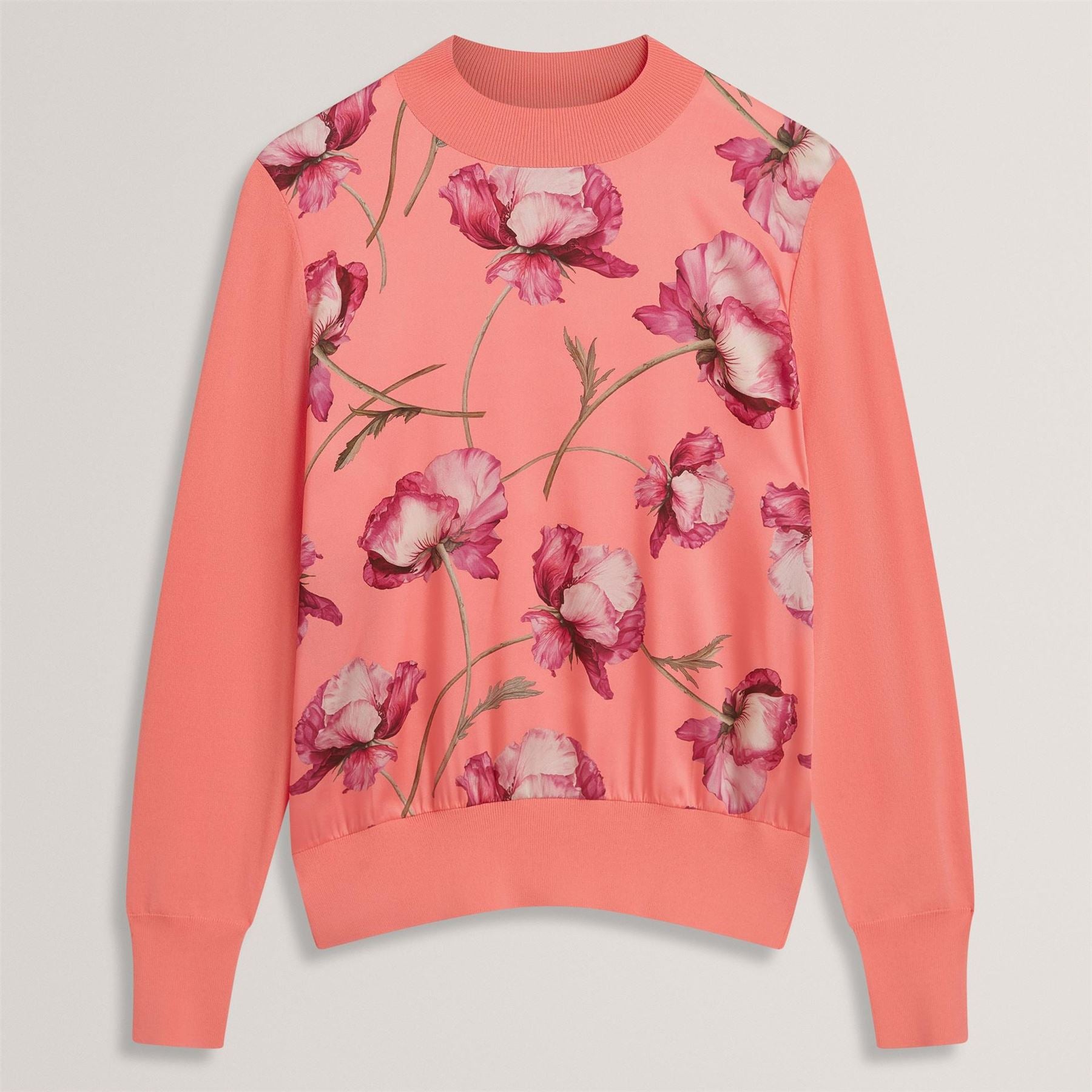 Ted Baker Baker Botanical Print Front Long Sleeve Knit Top