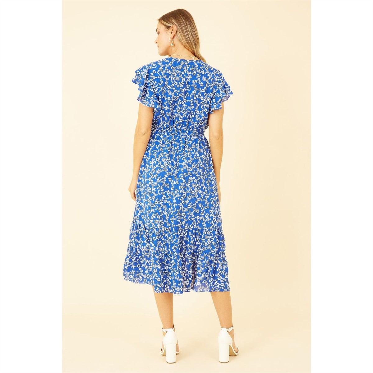Yumi Ditsy Print Frill Detail Midi Dress