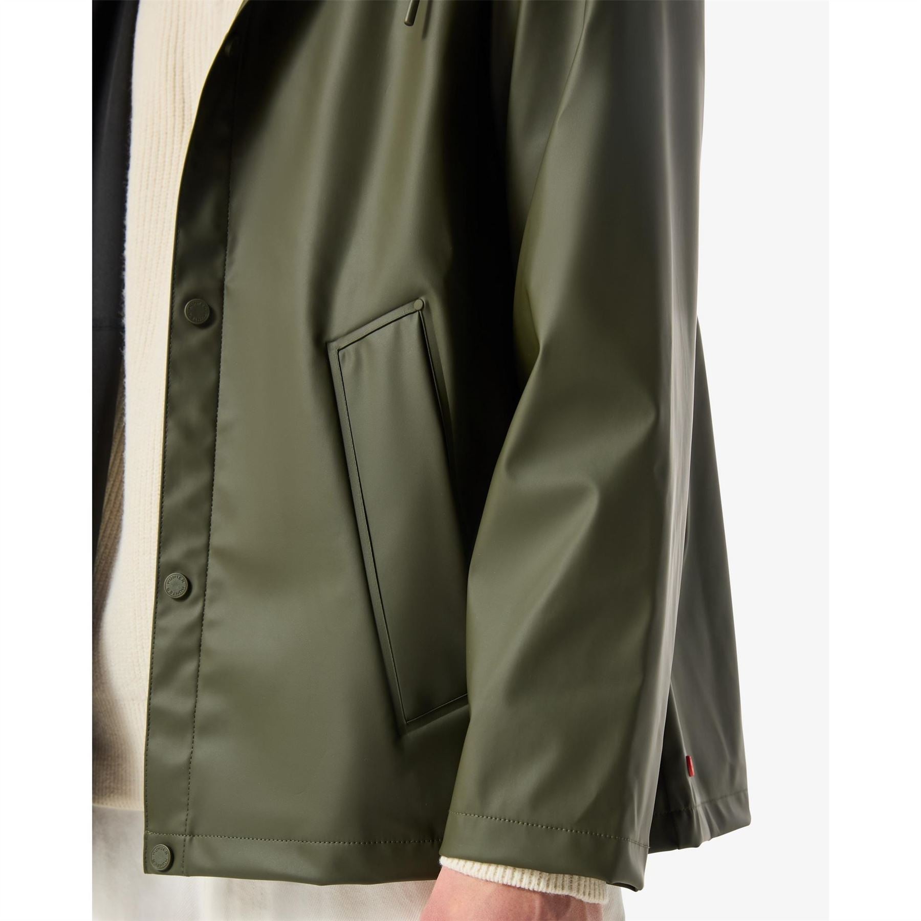 Hunter Solid Patterned Hooded Snap Button Rain Jacket
