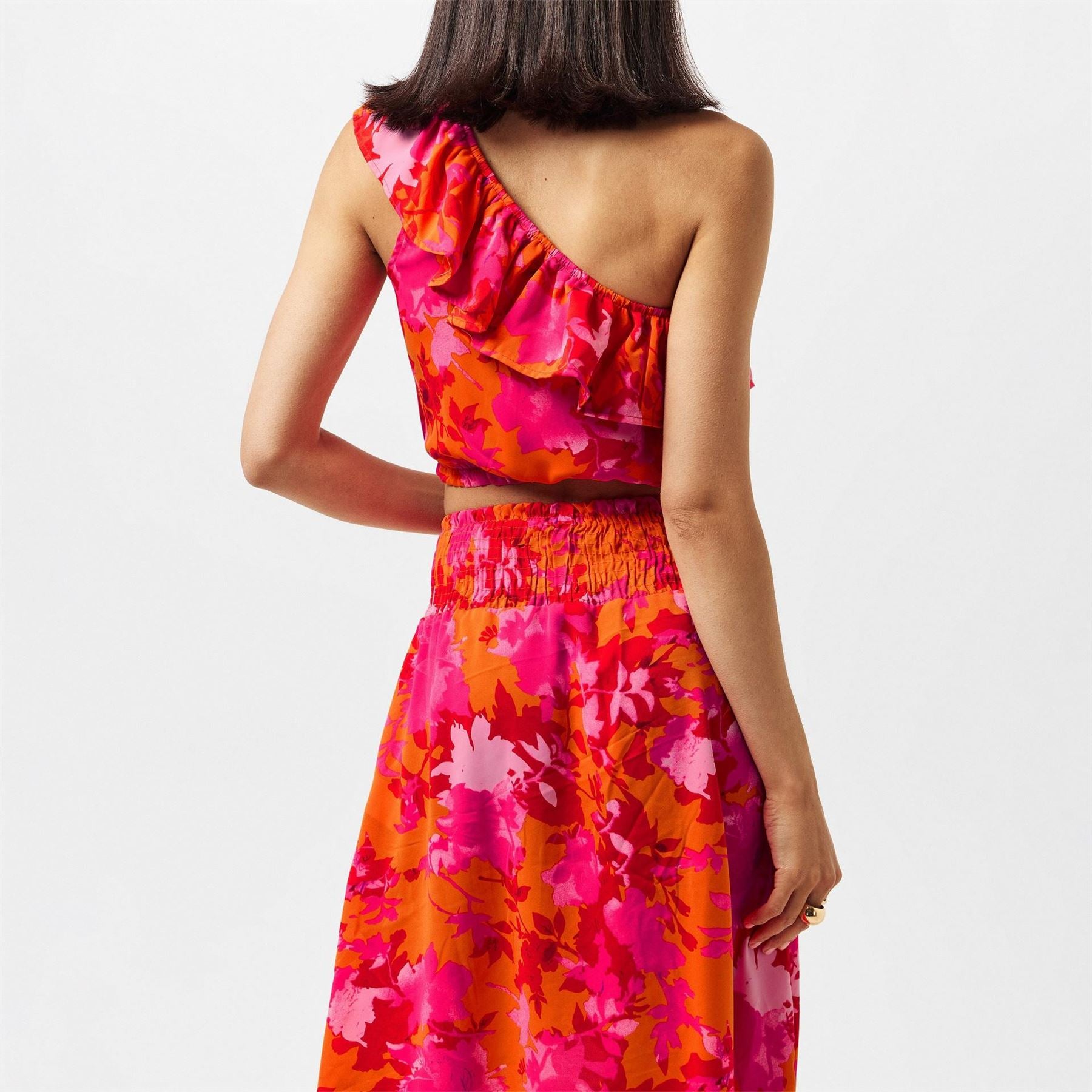 AX Paris And Orange Floral One Shoulder Frill Detail Top