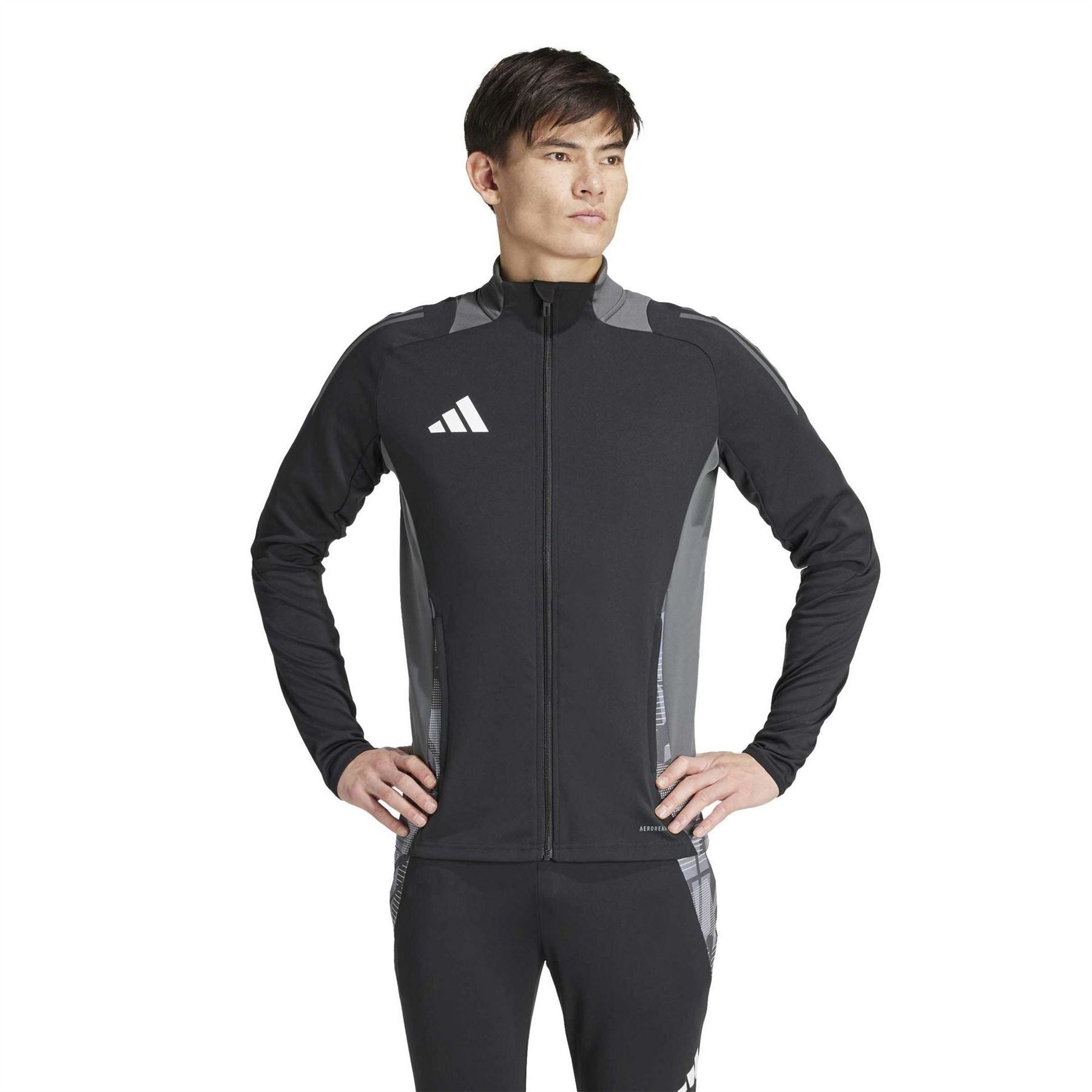 adidas Geometric Patterned Track Jacket with Zipped Pocket and Three Bar Logo