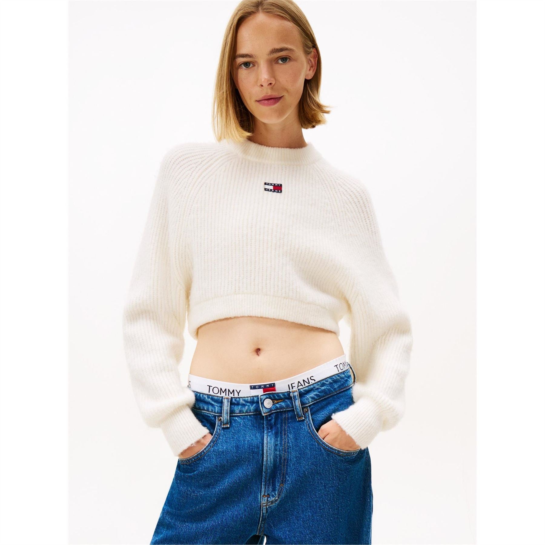 Tommy Jeans Badge Crew Neck Ribbed Collar Long Sleeve Sweater