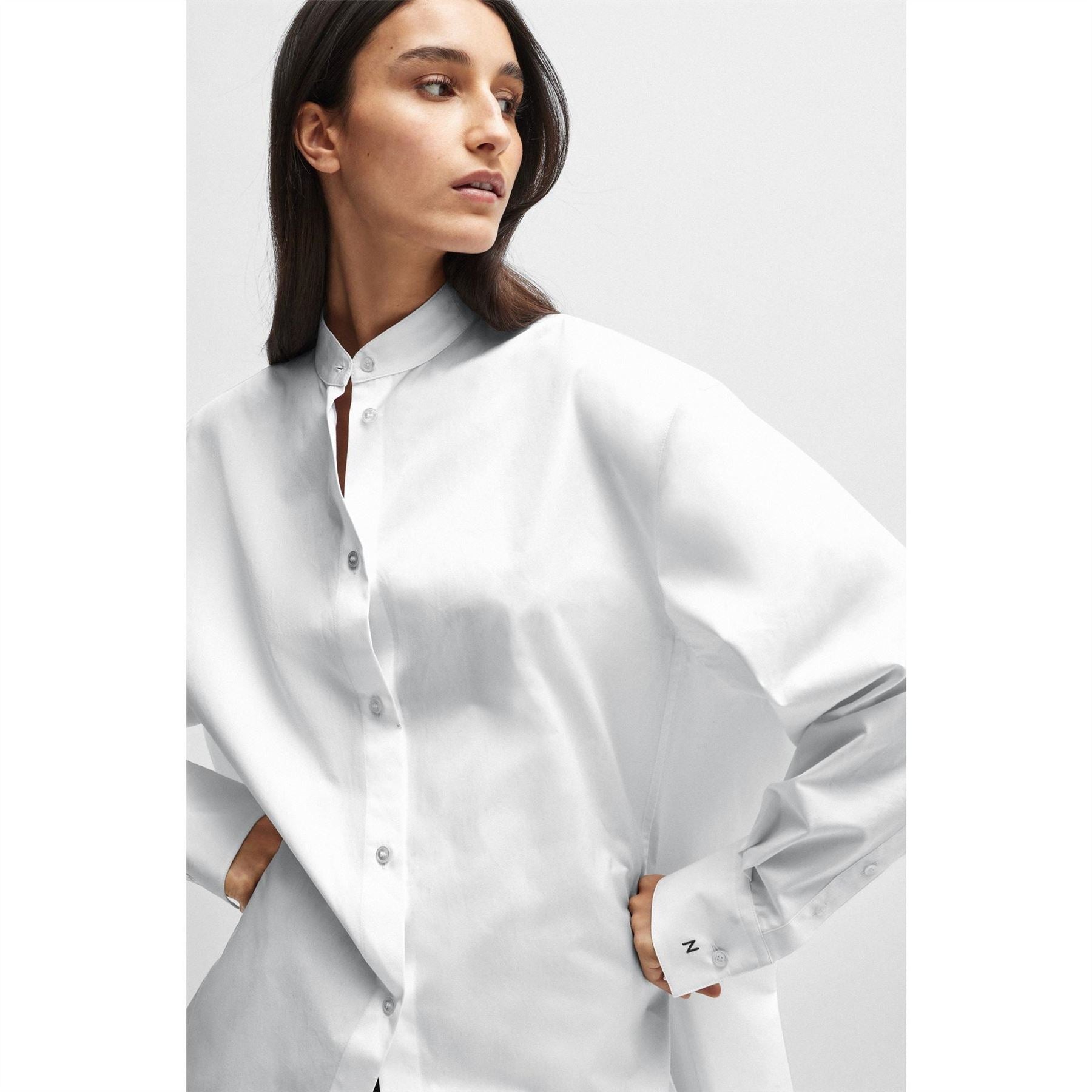 Boss High Neck Relaxed Fit Long Sleeve Blouse