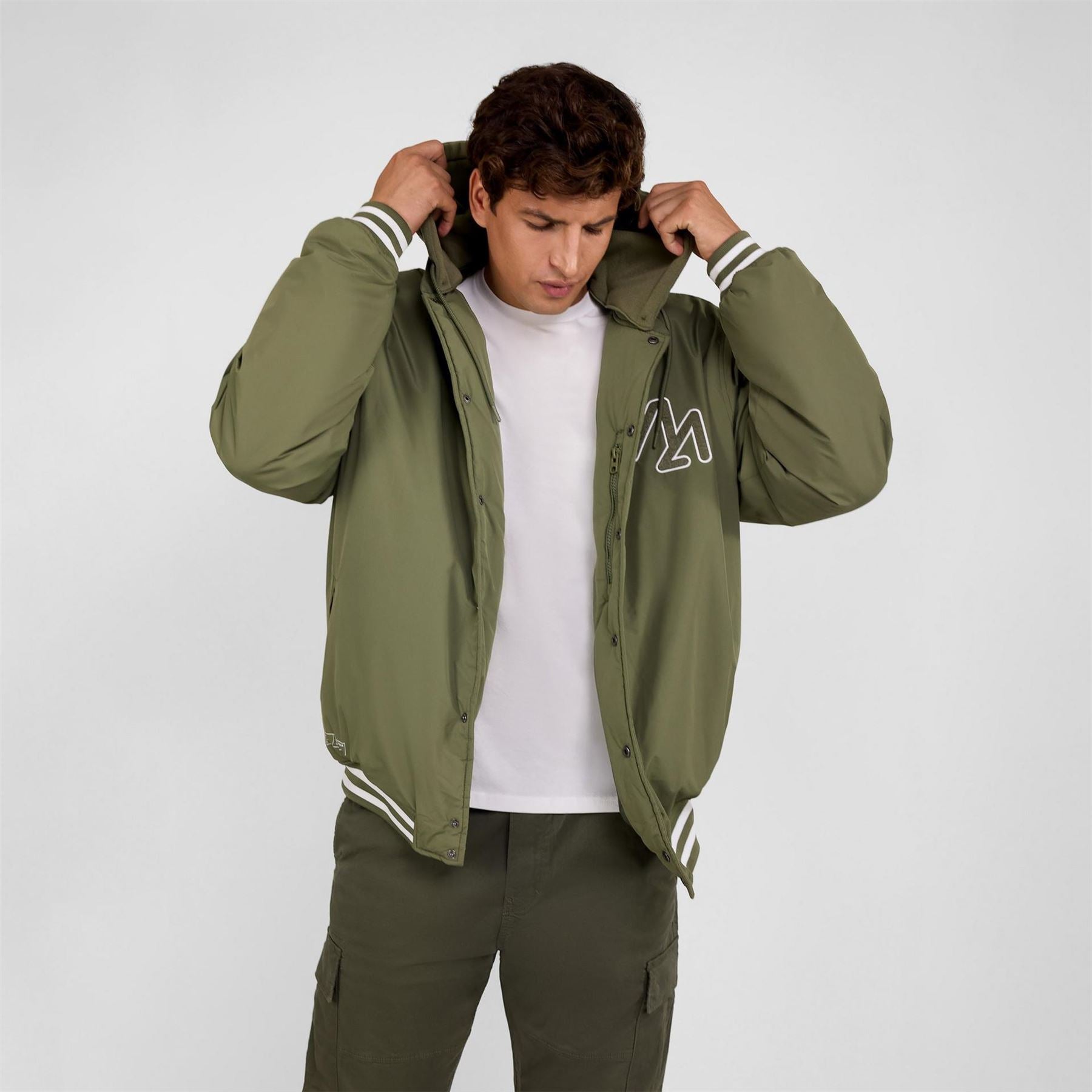 Minoti Baseball Style Jacket Detachable Hood Khaki