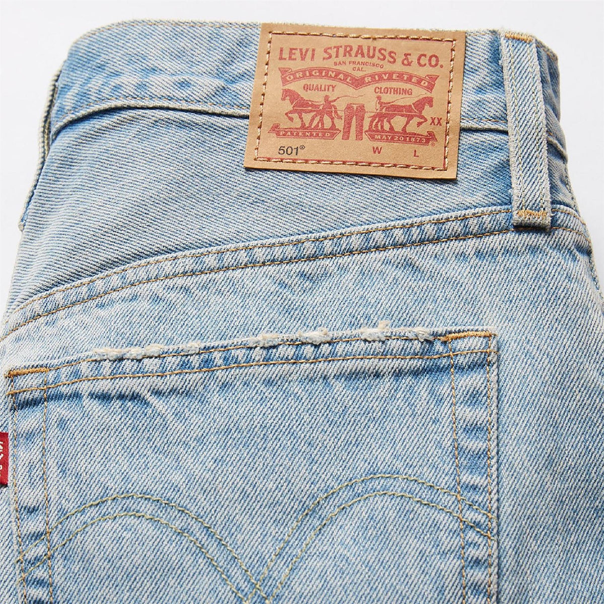 Levis 501 Light Wash Denim Shorts with Frayed Hem