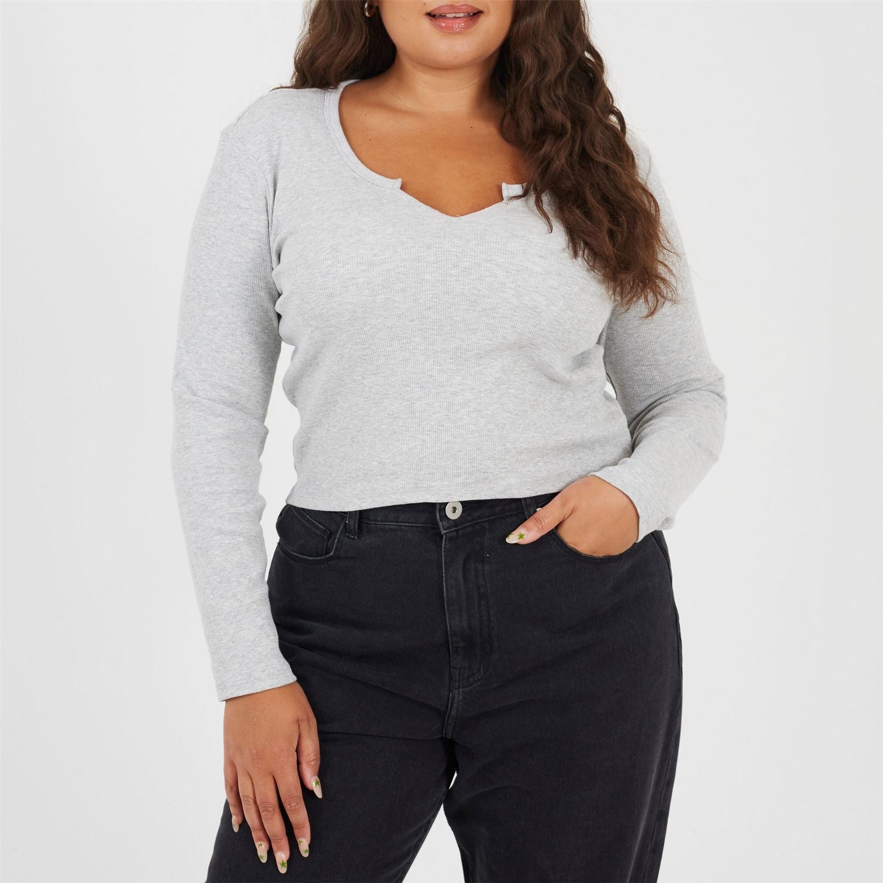 Brave Soul Notched Neck Long Sleeve T-Shirt