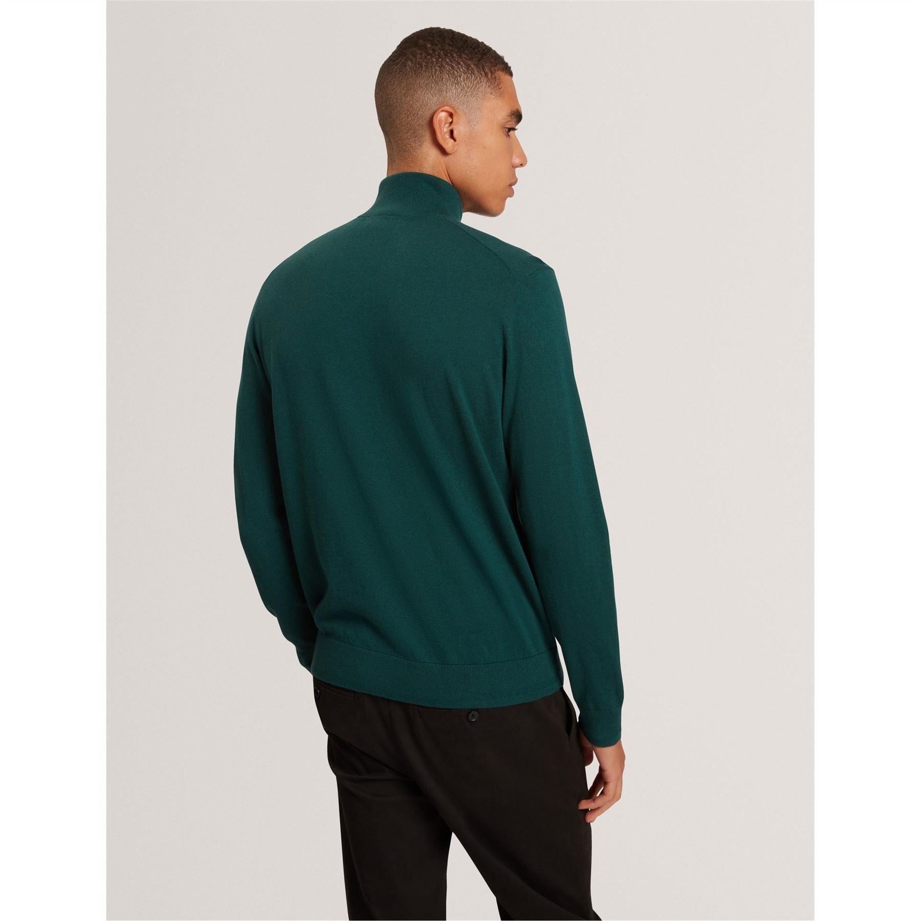 Ted Baker Merino Crew Neck Ribbed Collar Long Sleeve Sweater