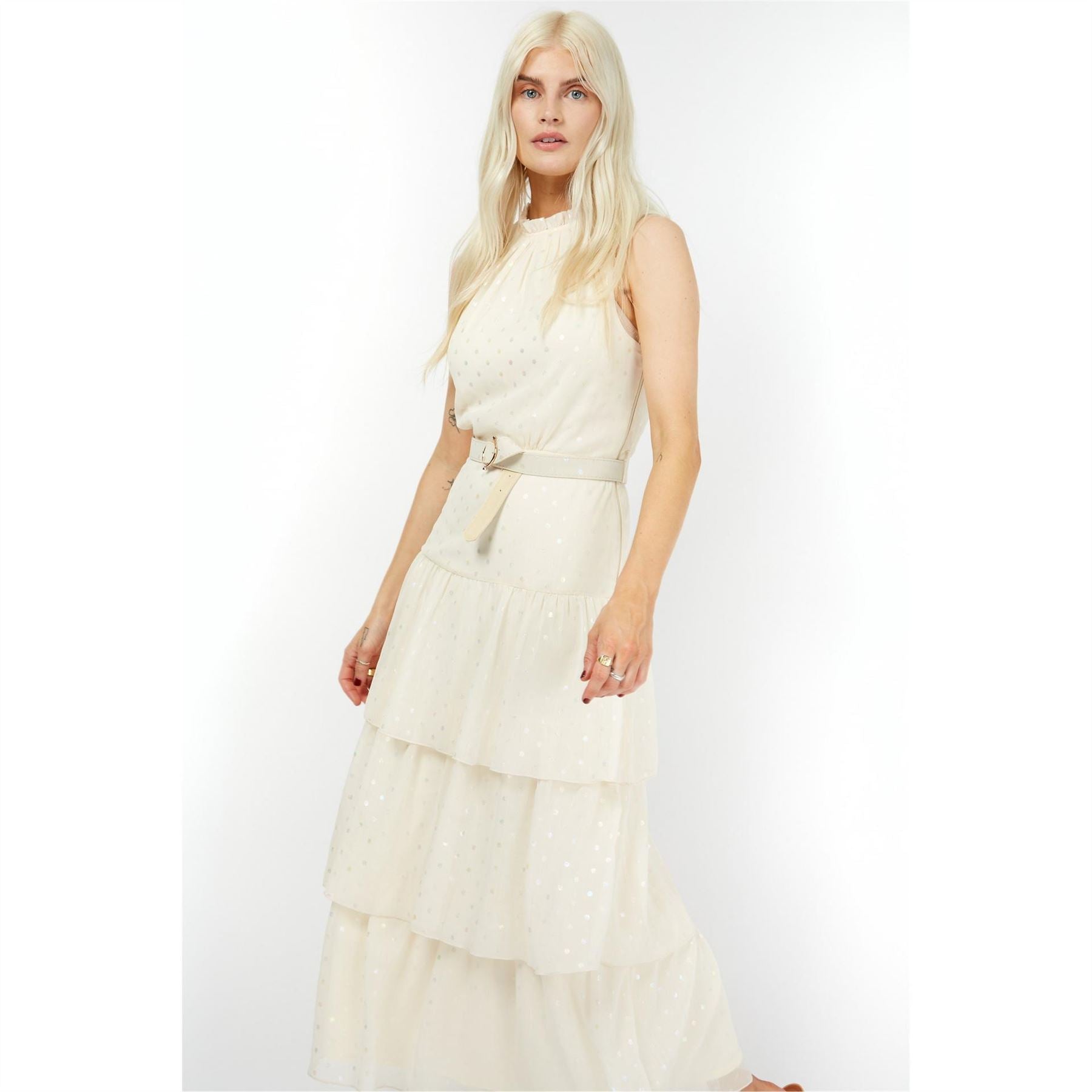 Little Mistress High Neck Maxi Tiered Dress