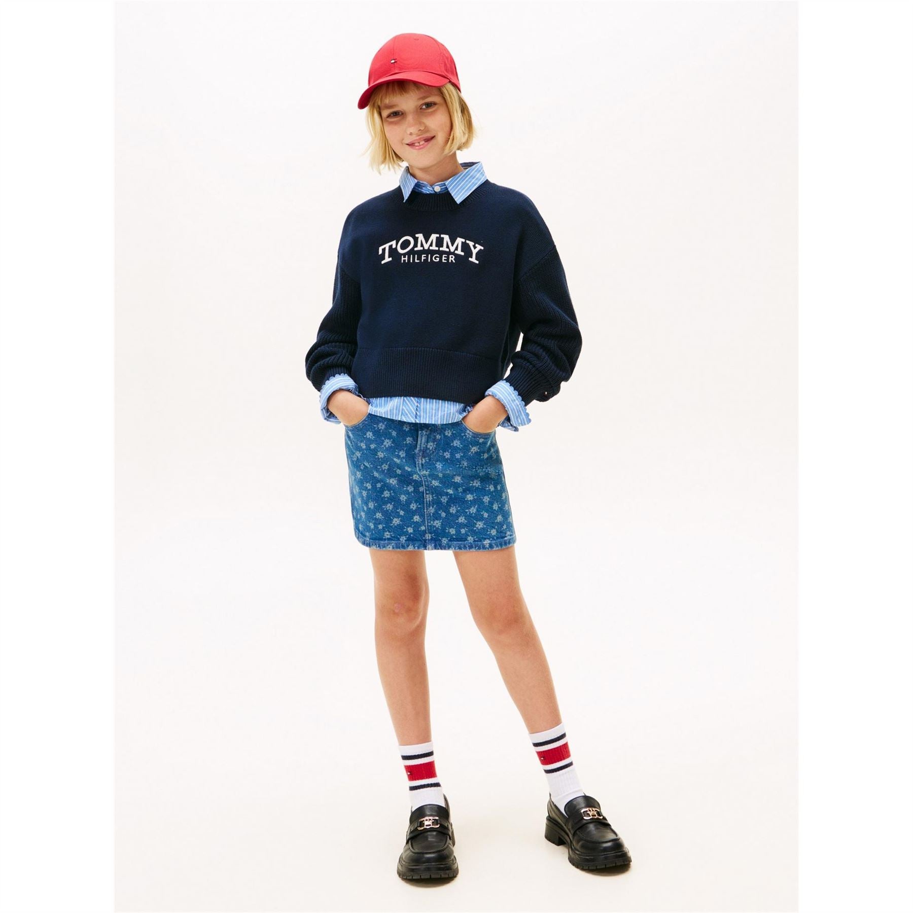 Tommy Hilfiger Embroidered Crew Neck Ribbed Collar Long Sleeve Sweater