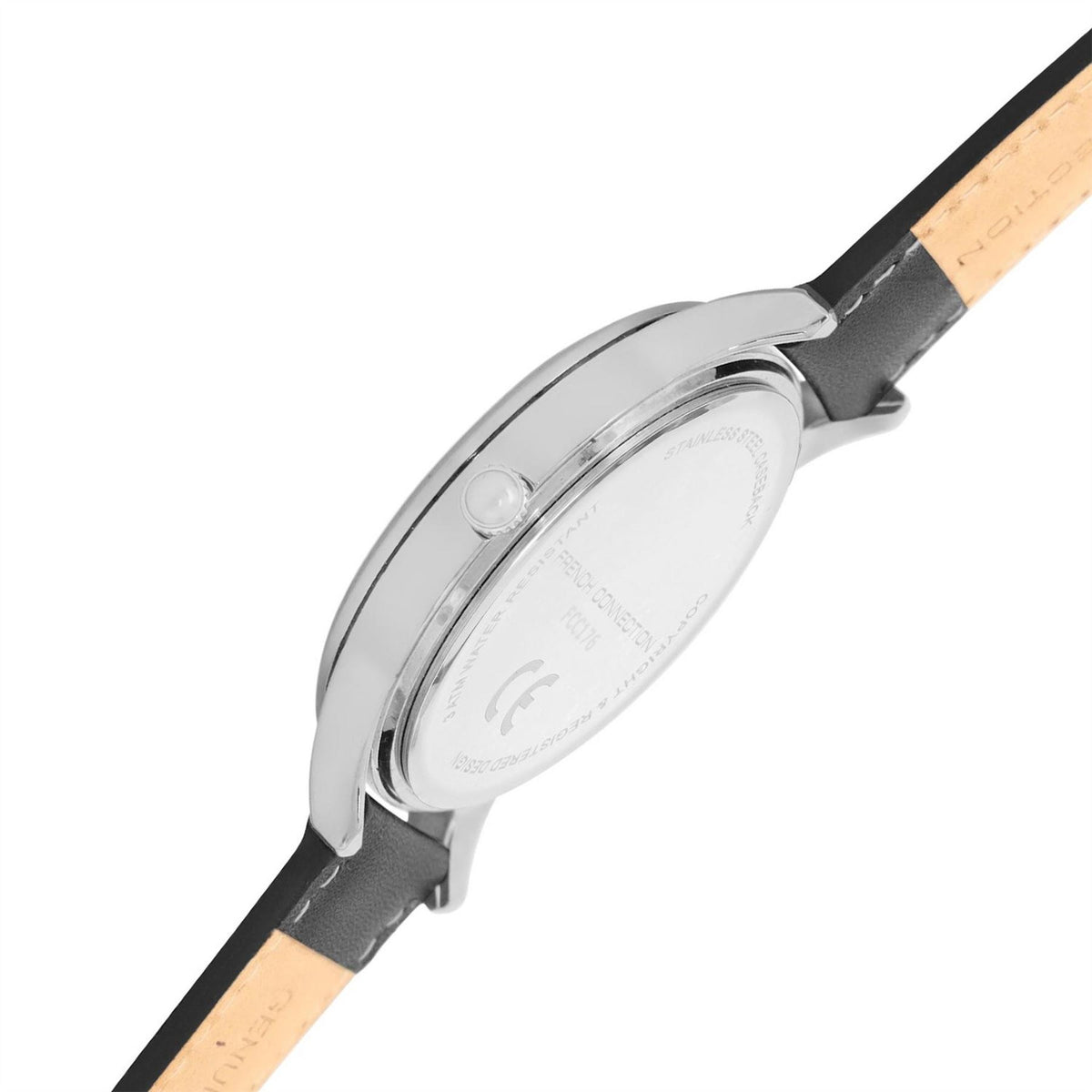 French Connection Connection Rose Case Round Shape Black Strap Quartz Watch