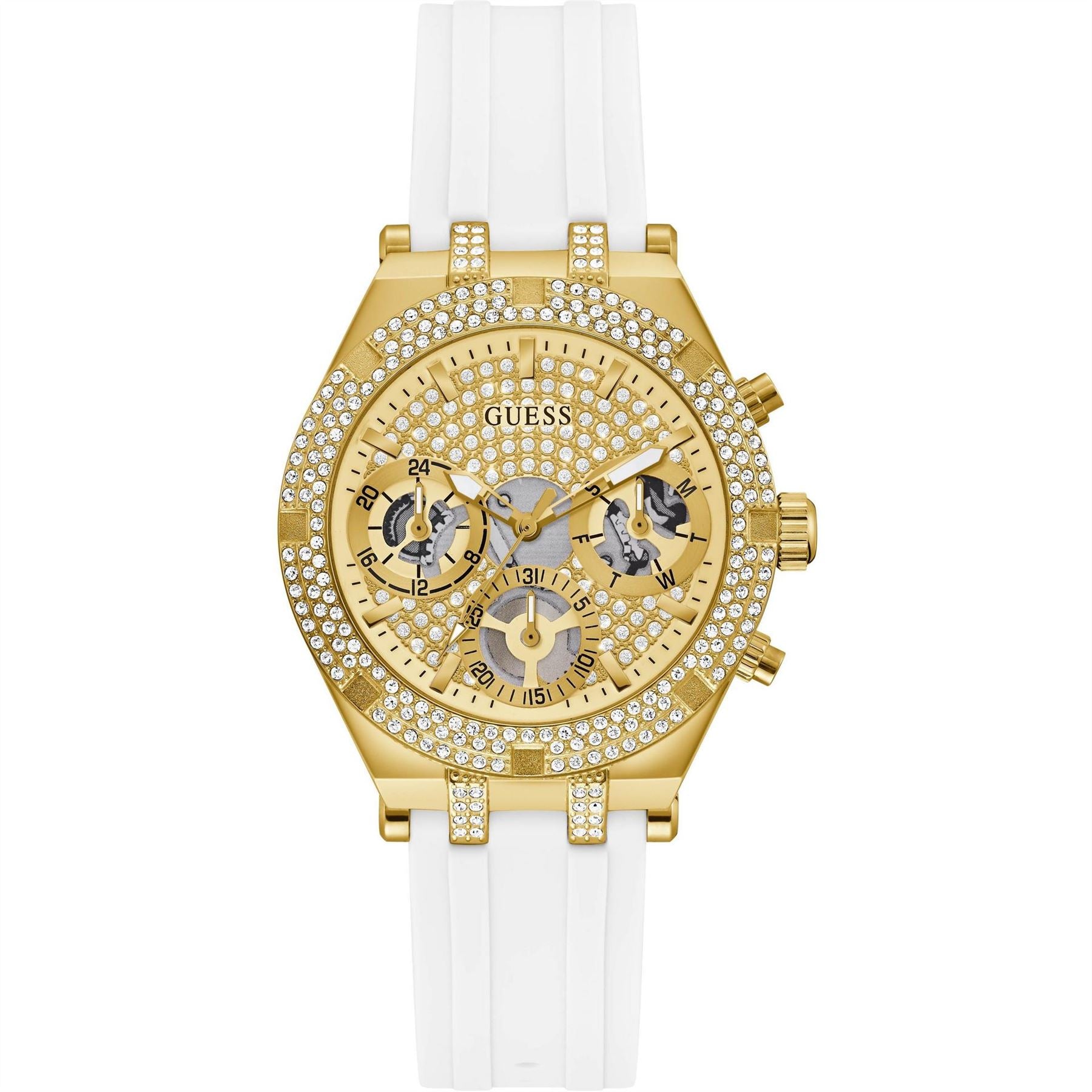 Guess Gold Analogue Quartz Watch With White Silicone Strap