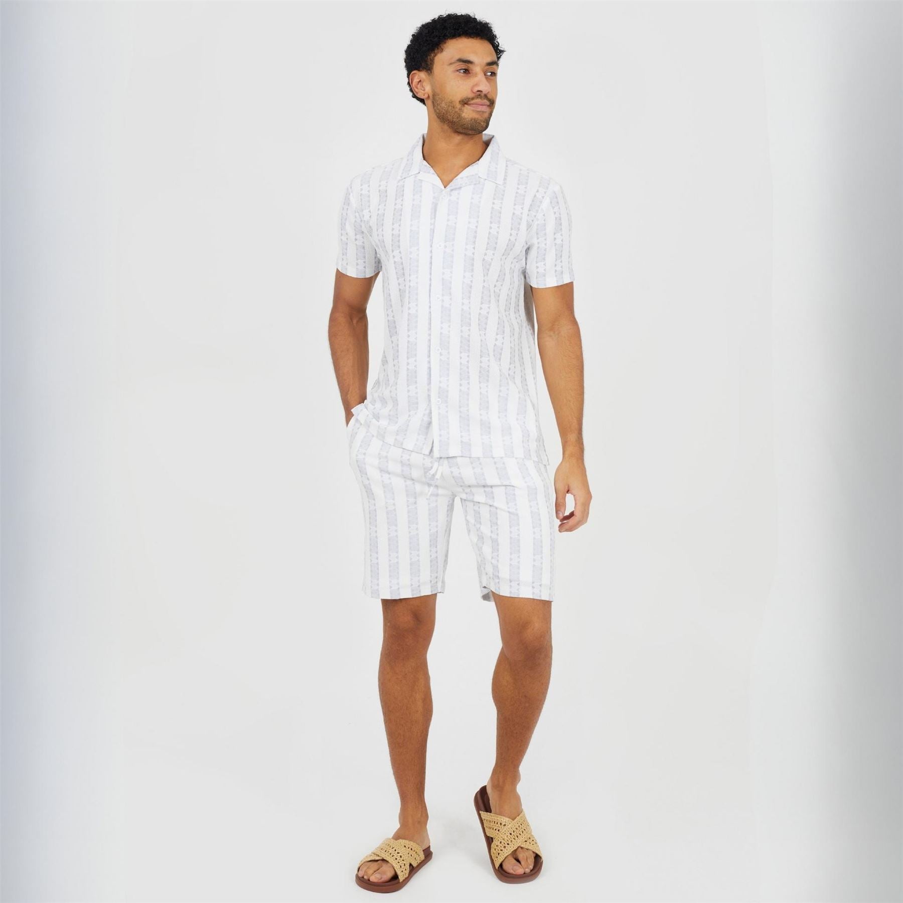 Brave Soul Mens Open Collar Short Sleeve Shirt With Stripe Pattern