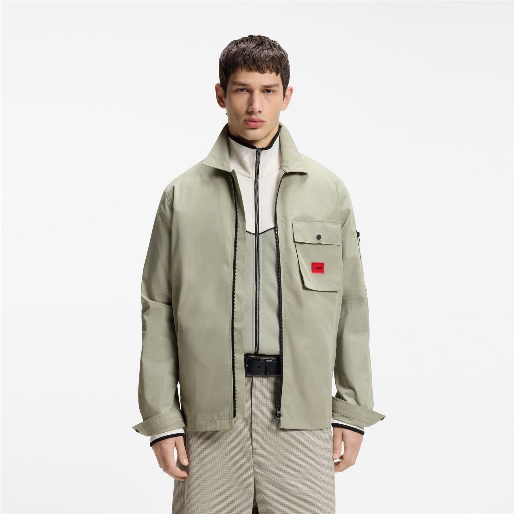Hugo HUGO Emmond Cotton Long Sleeve Zip Overshirt   Contemporary Design with Logo Detail