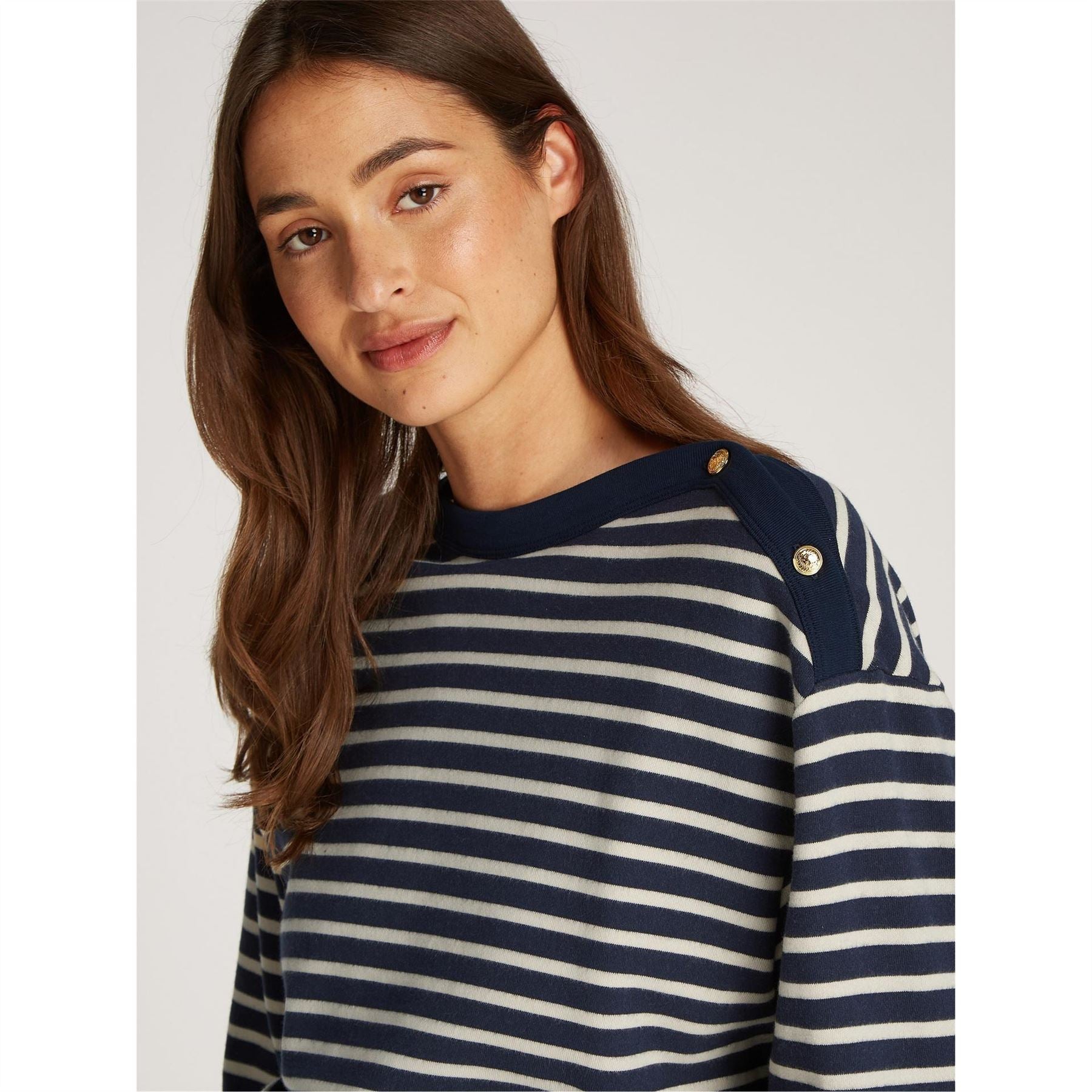 Tommy Hilfiger Gold Button Boat Neck Sweatshirt
