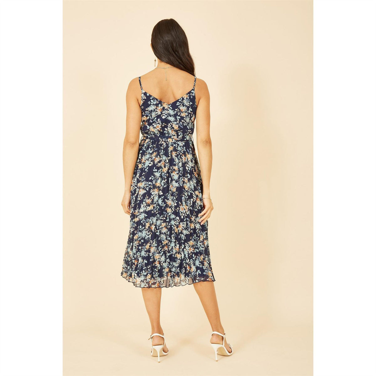 Mela London Floral Strappy Pleated Midi Dress