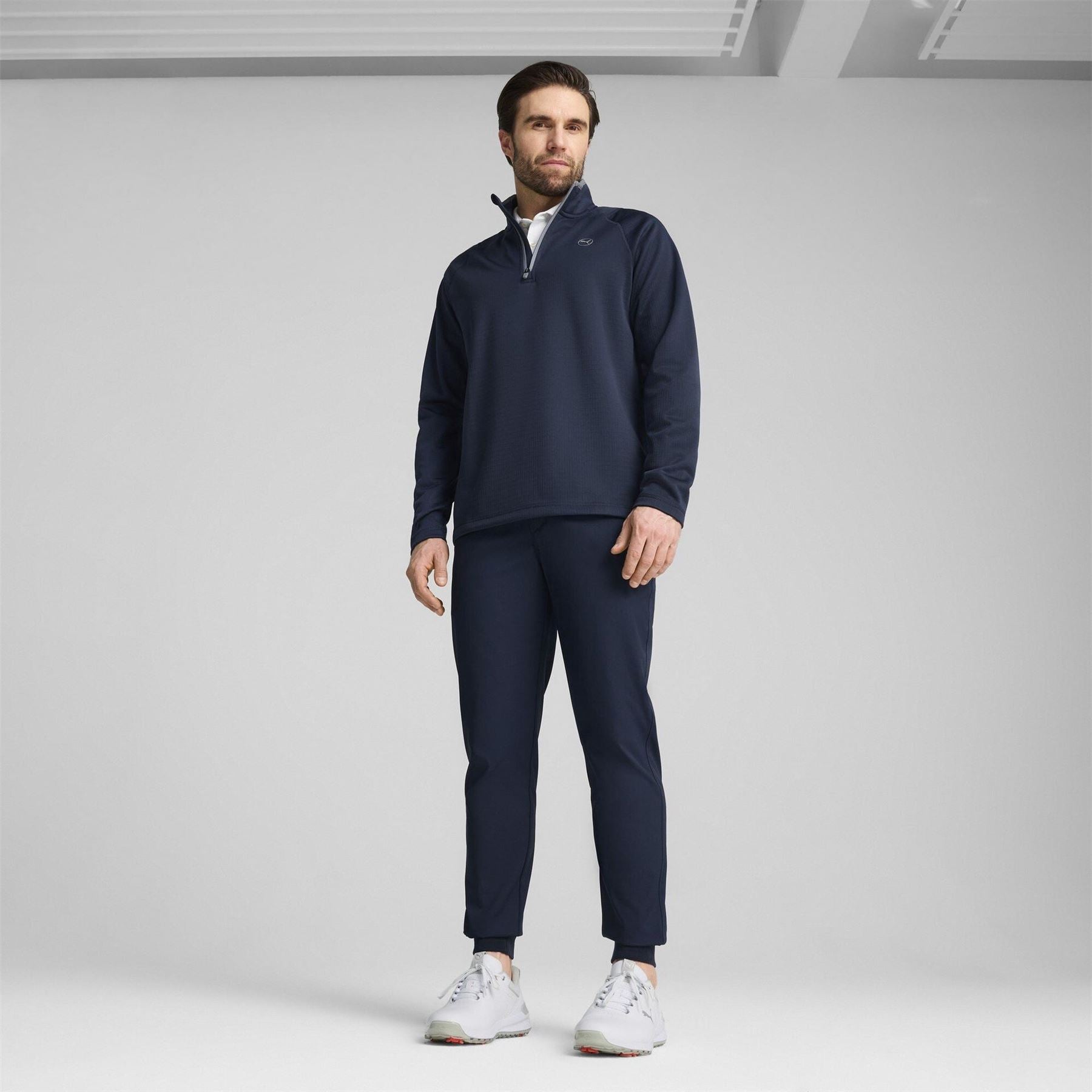 Puma Fleece Quarter Zip Long Sleeve Performance Polo Shirt