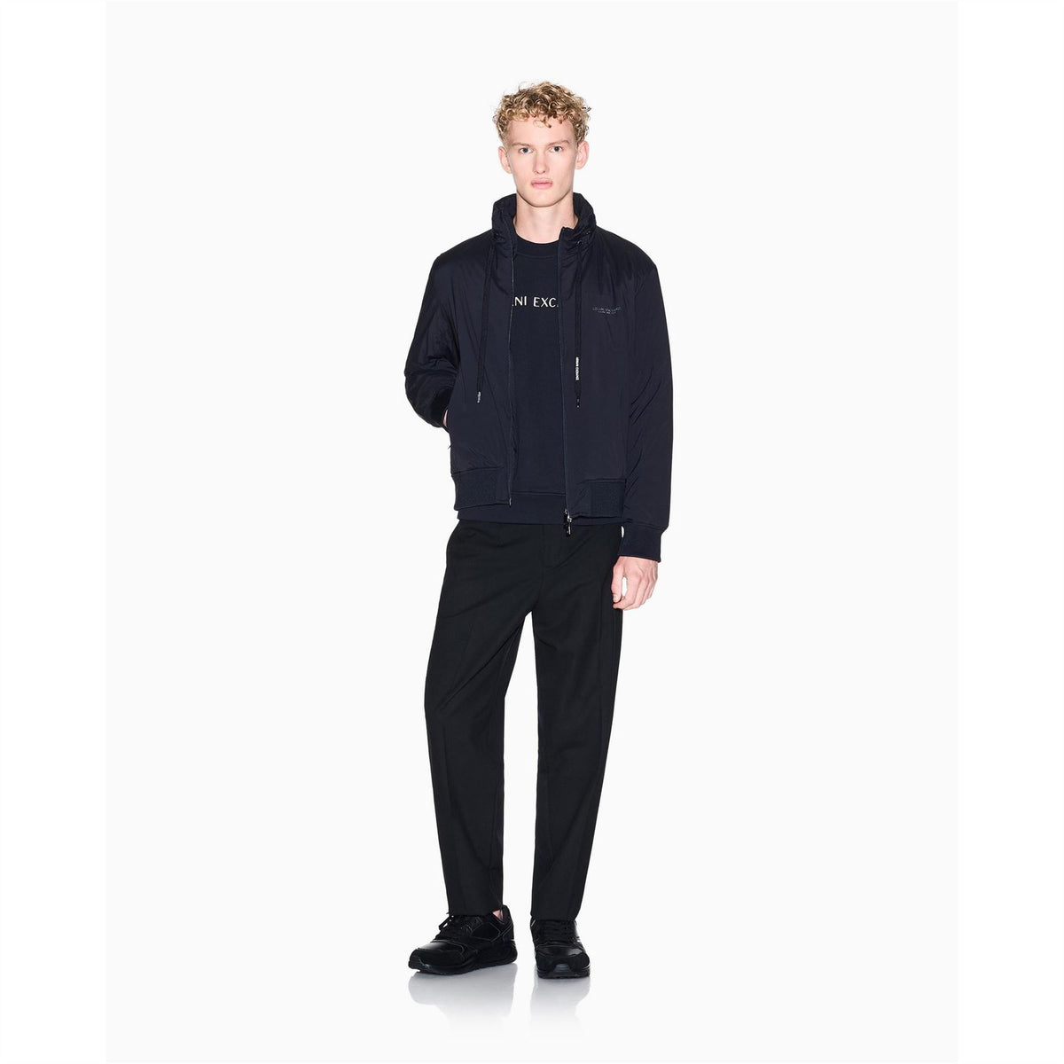 Armani Exchange Solid Patterned Harrington Jacket with Drawstring and Ribbed Cuff