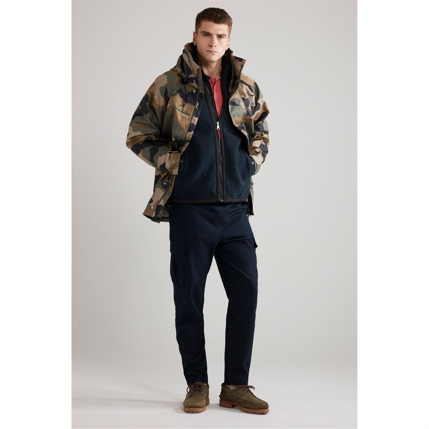 Farah Tech Camo Patterned Hooded Parka Coat