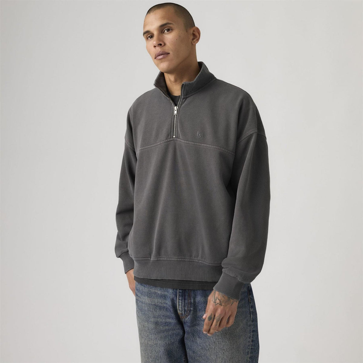 Levis Marina Cotton 1 4 Zip Oversized Fit Fleece Top