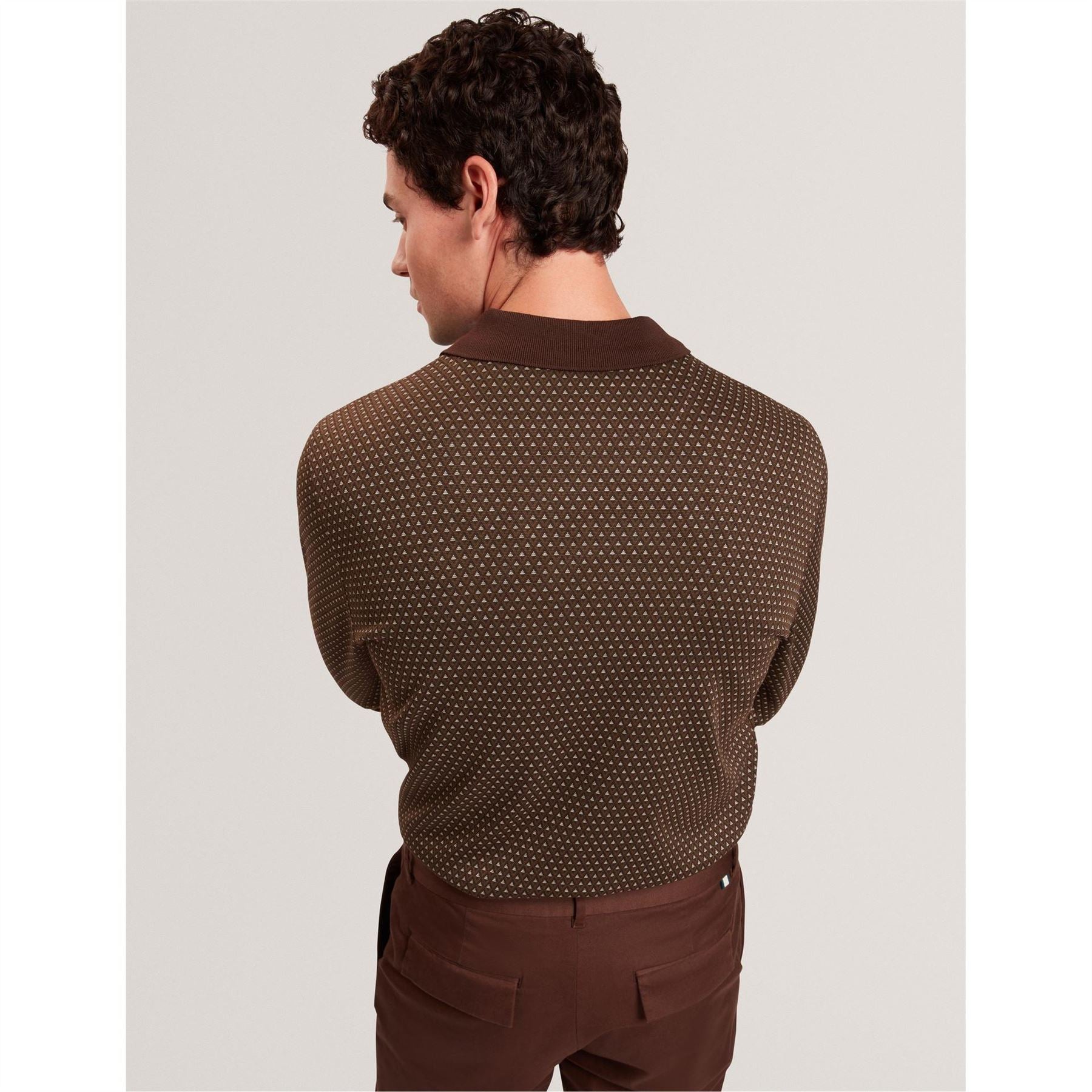 Ted Baker Jacquard Long Sleeve Collared Polo Shirt