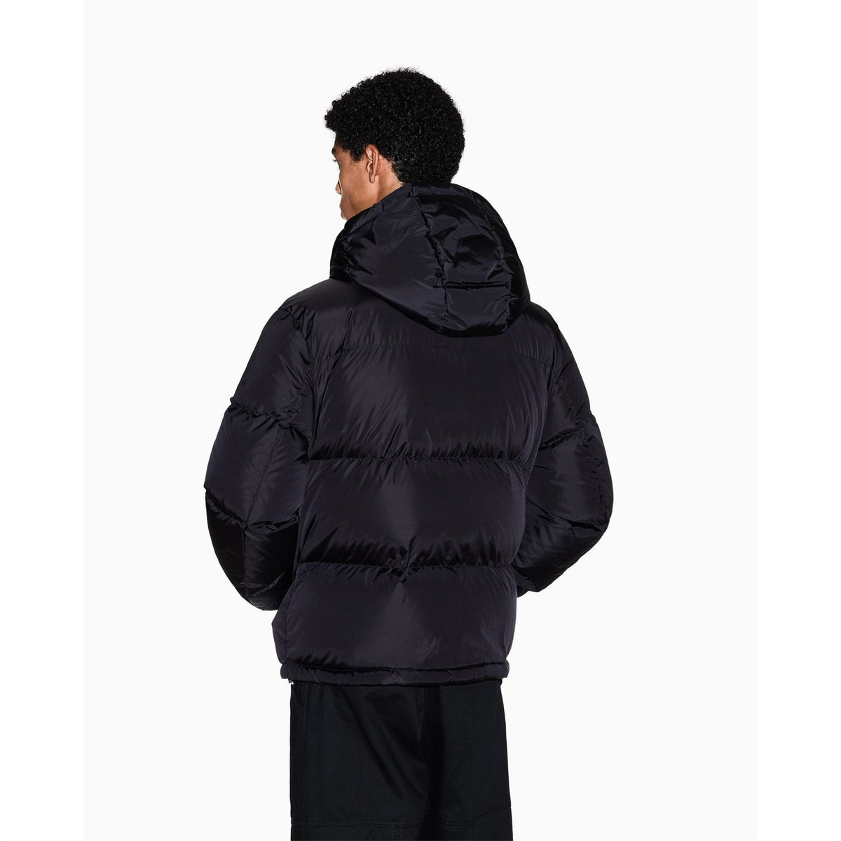 Armani Exchange Solid Patterned Hooded Down Puffer Jacket with Zipped Pockets