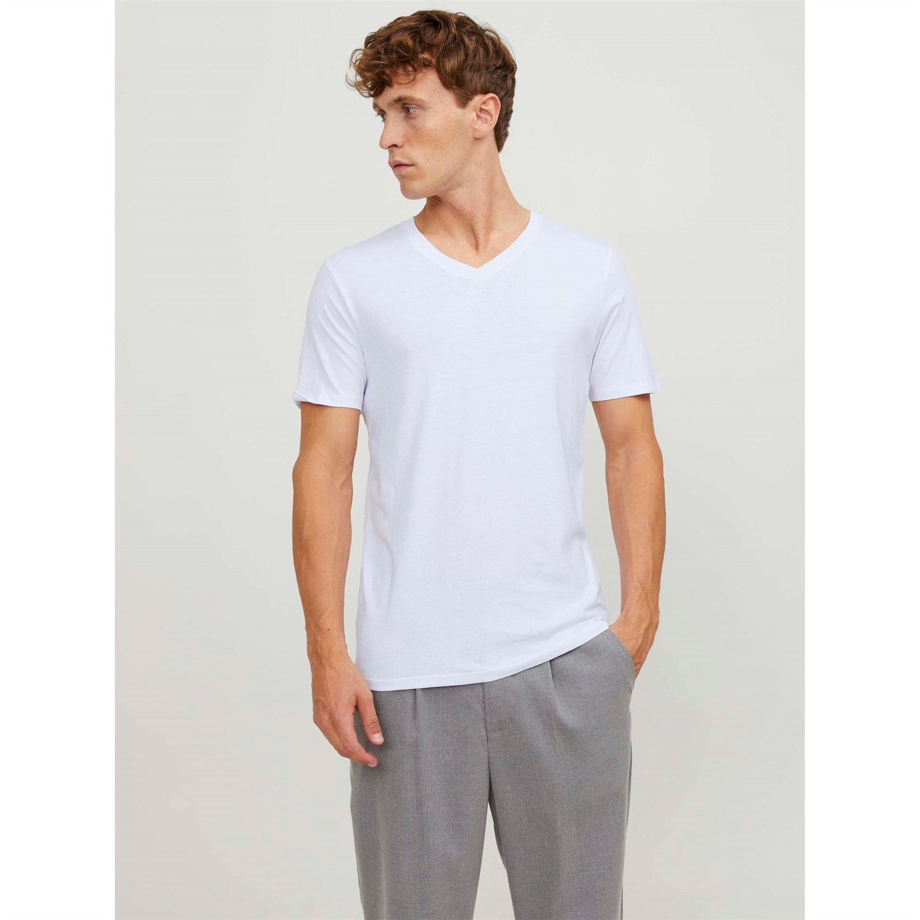 Jack and Jones Mens 2 Pack Short Sleeve V Neck T-Shirt