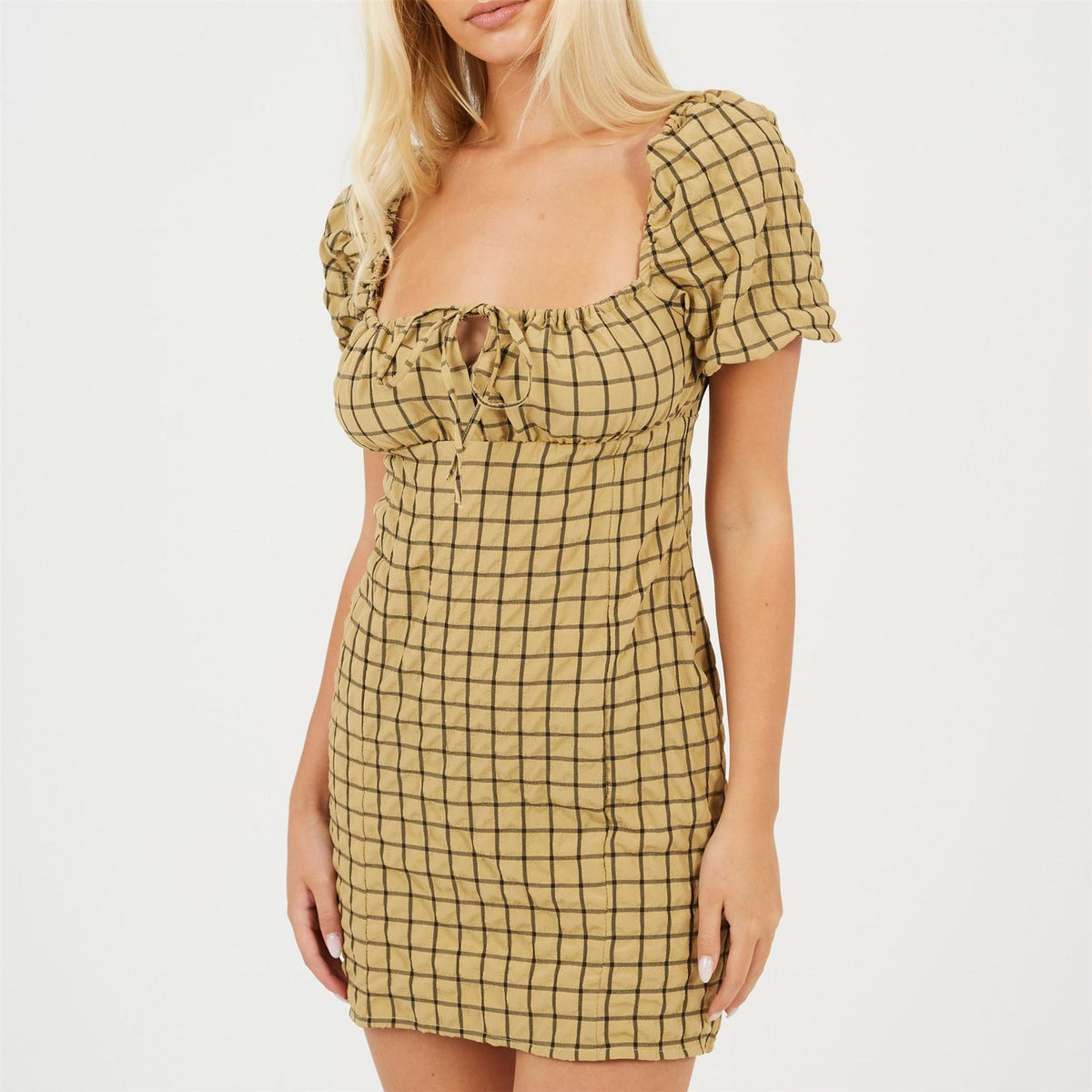 Brave Soul Puff Sleeve Square Neck Mini Dress