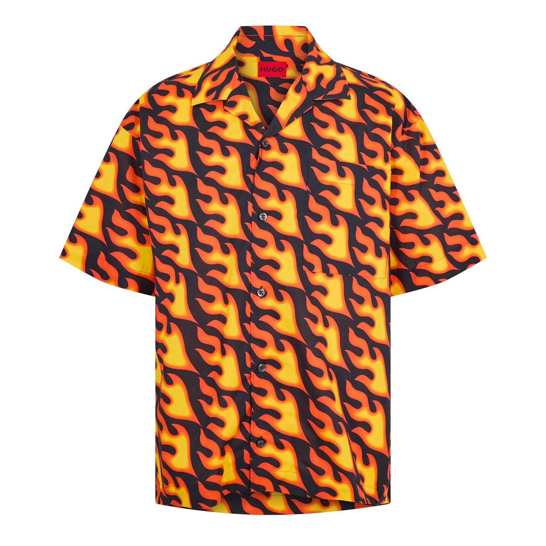 Hugo Flame Graphic Notch Collar Short Sleeve Oxford Shirt
