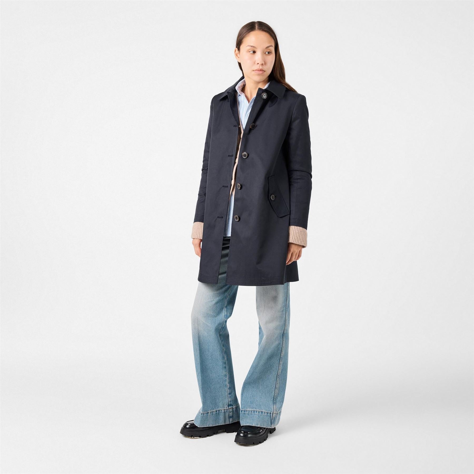 Lauren by Ralph Lauren Solid Patterned Hooded Neck Trench Coat