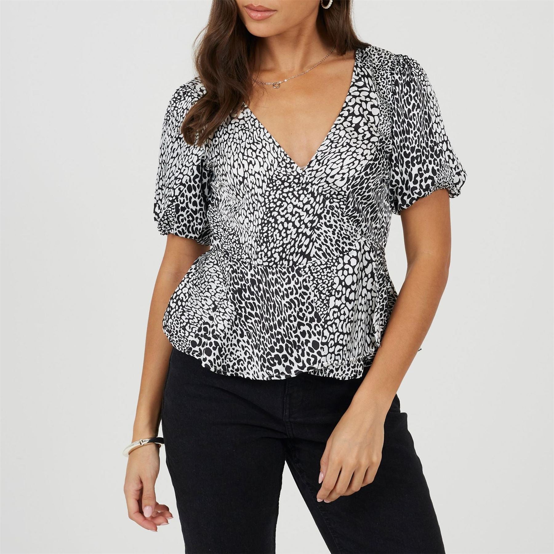Brave Soul V-Neck Puff Sleeve Wrap Blouse