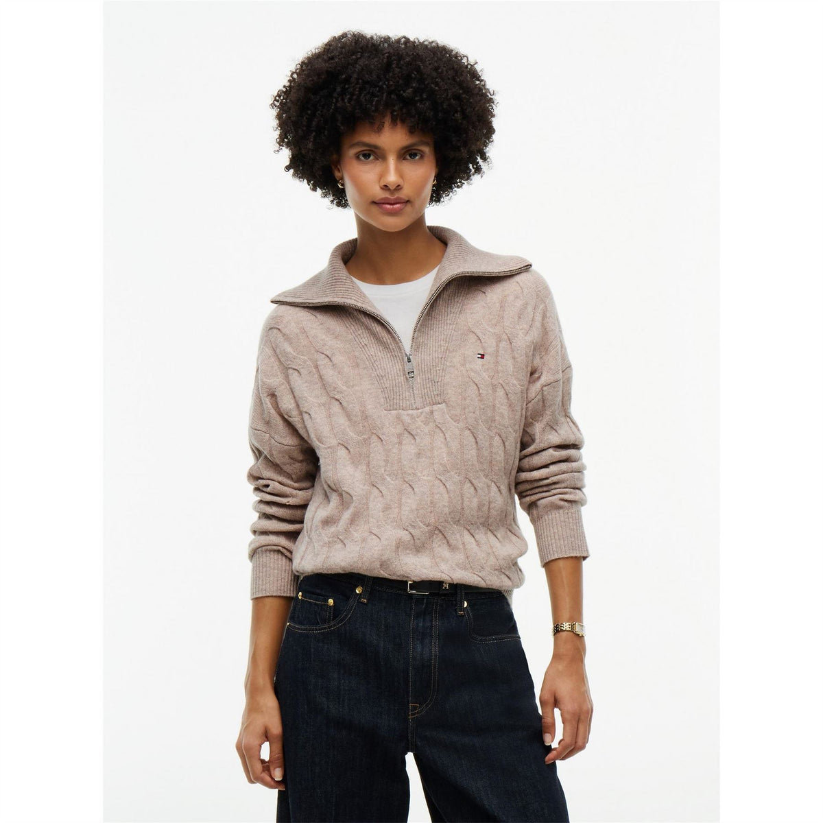 Tommy Hilfiger Wool Cable Knit Quarter Zip Jumper