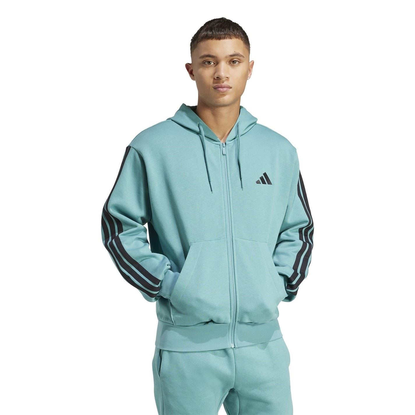 adidas Mens Essentials Fleece 3 Stripes Full Zip Hoodie