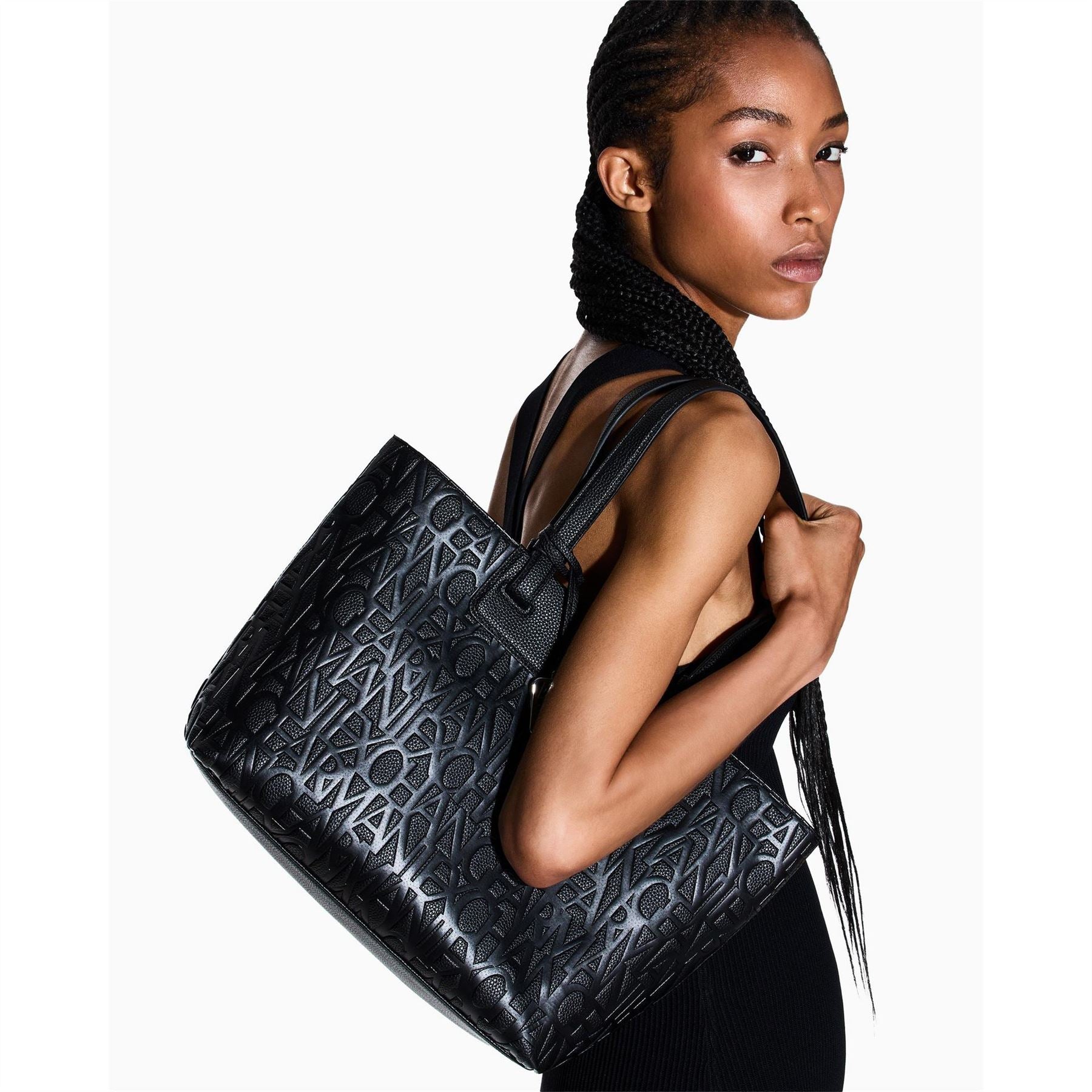 Armani Exchange Tote Bag with All-Over Logo and Key Ring