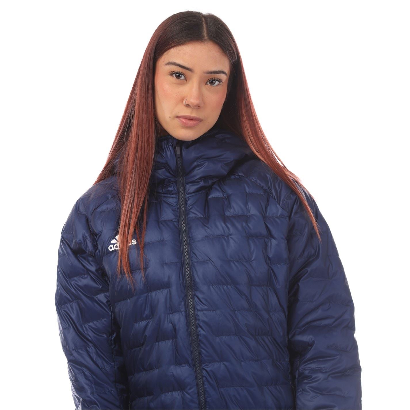 adidas Solid Patterned Hooded Zipped Pocket Down Jacket