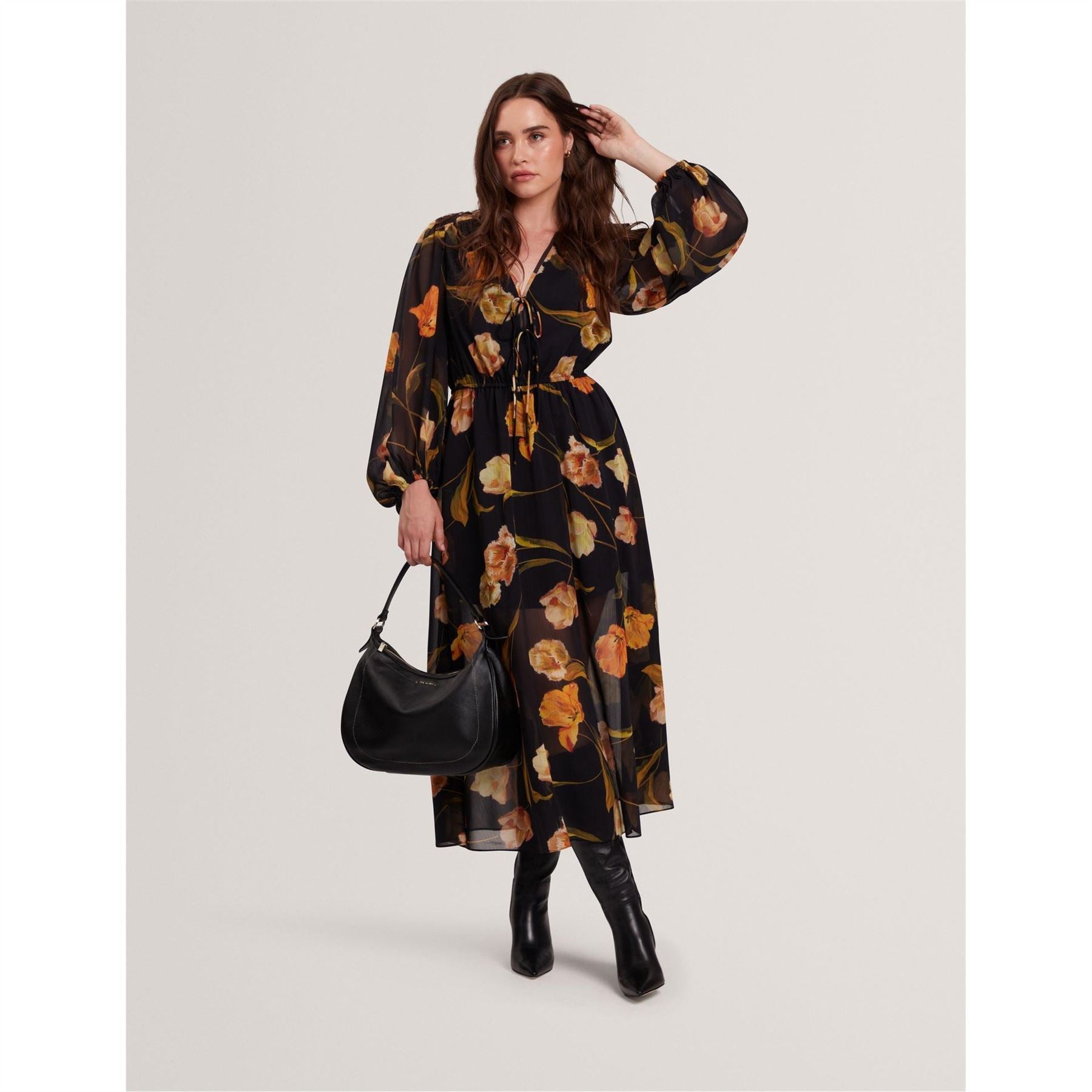 Ted Baker Plain V-Neck Long Sleeve Midi Dress