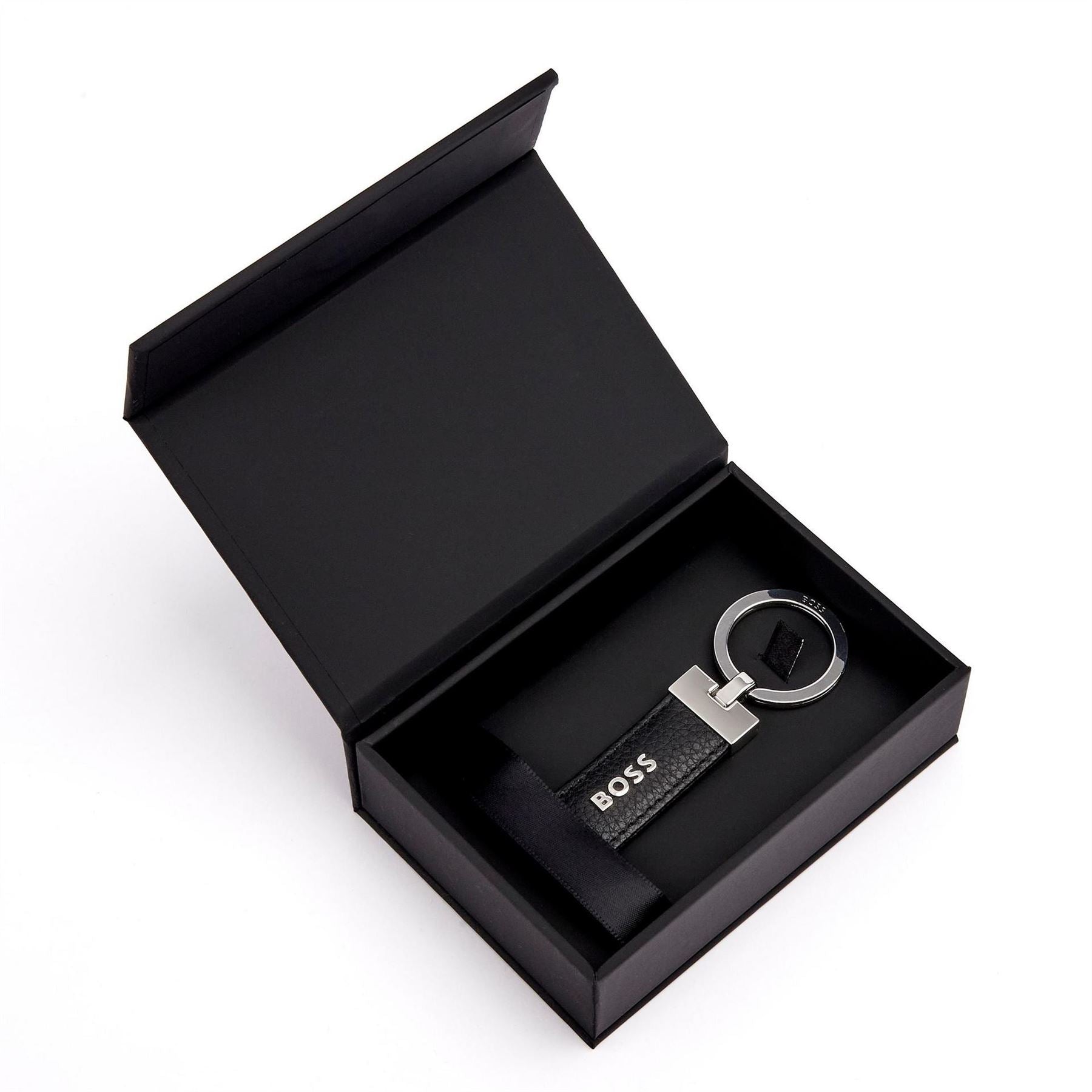 Boss Classic Grained Black Top Grain Leather Keyring