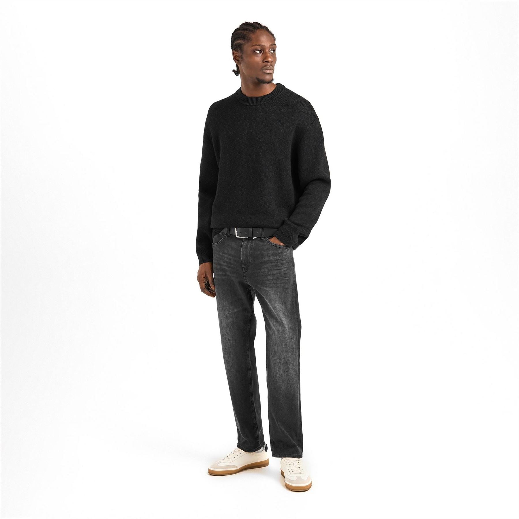 Boss Crew Neck Ribbed Collar Long Sleeve Sweater