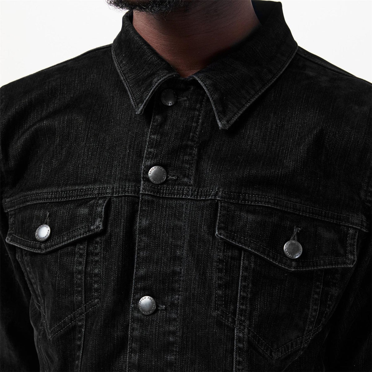 7 For All Mankind Solid Patterned Denim Jacket with Front Pocket
