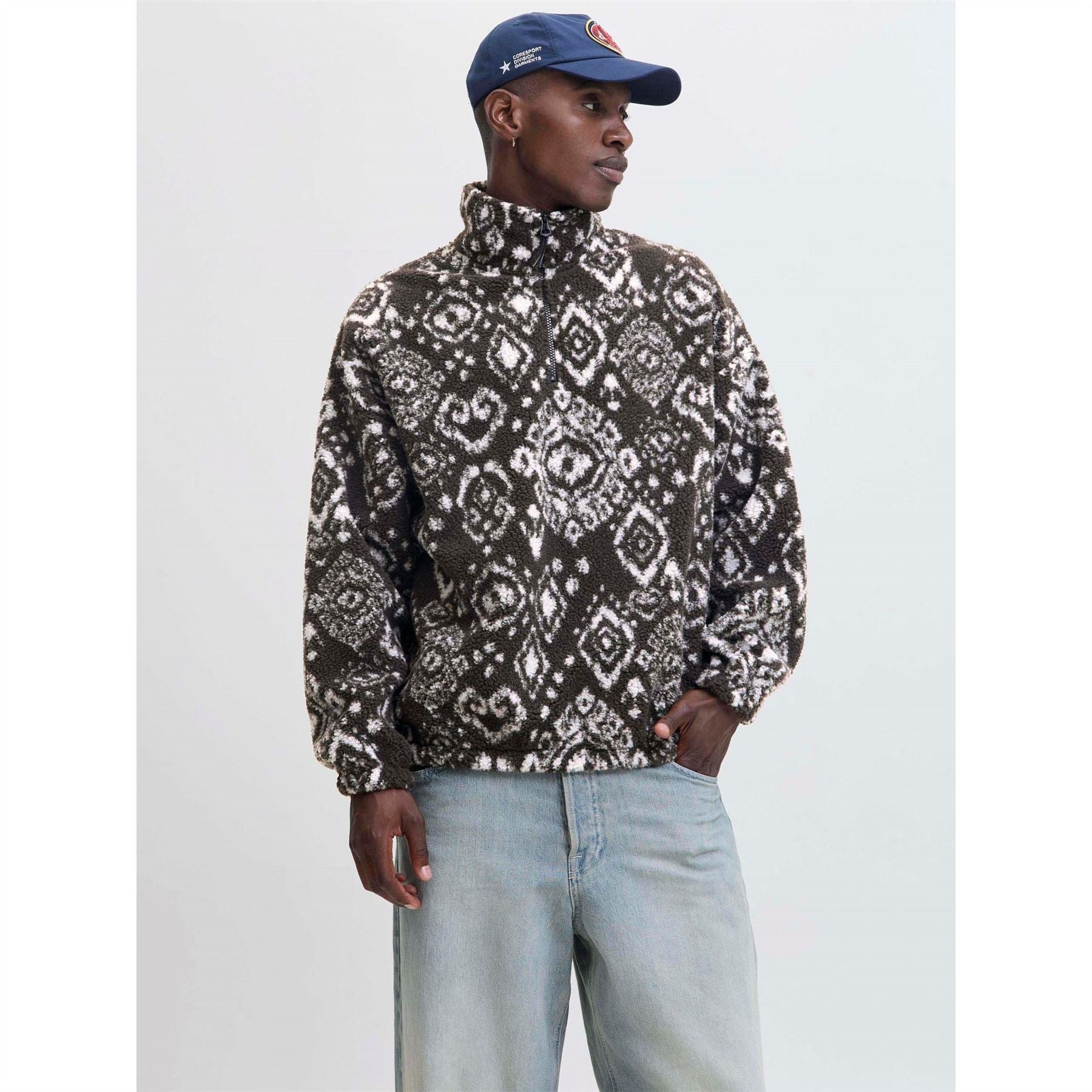 Jack and Jones Mens Paddy Teddy Fleece Half Zip Top