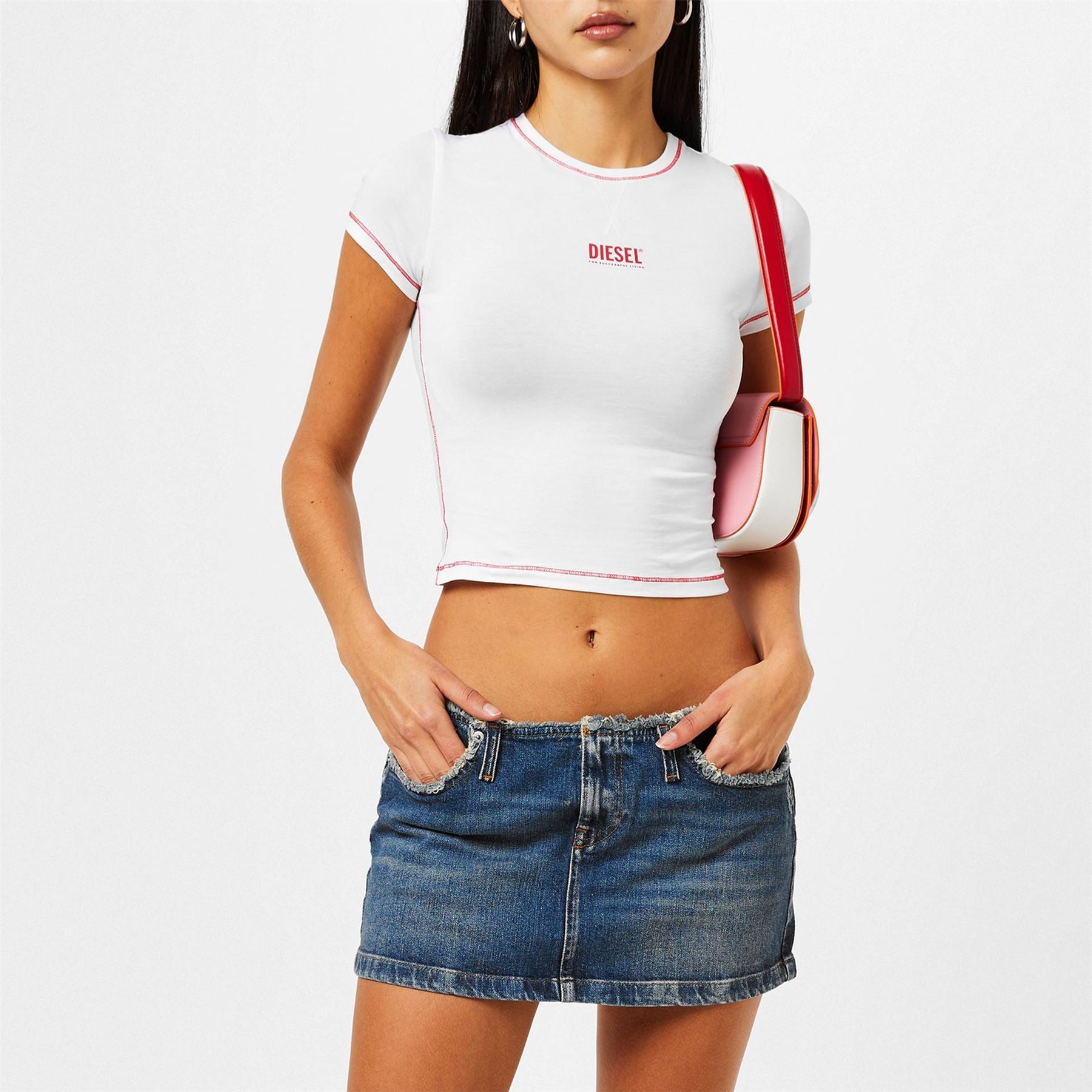 Diesel Maddie Cropped Lettering Slim Fit T-Shirt